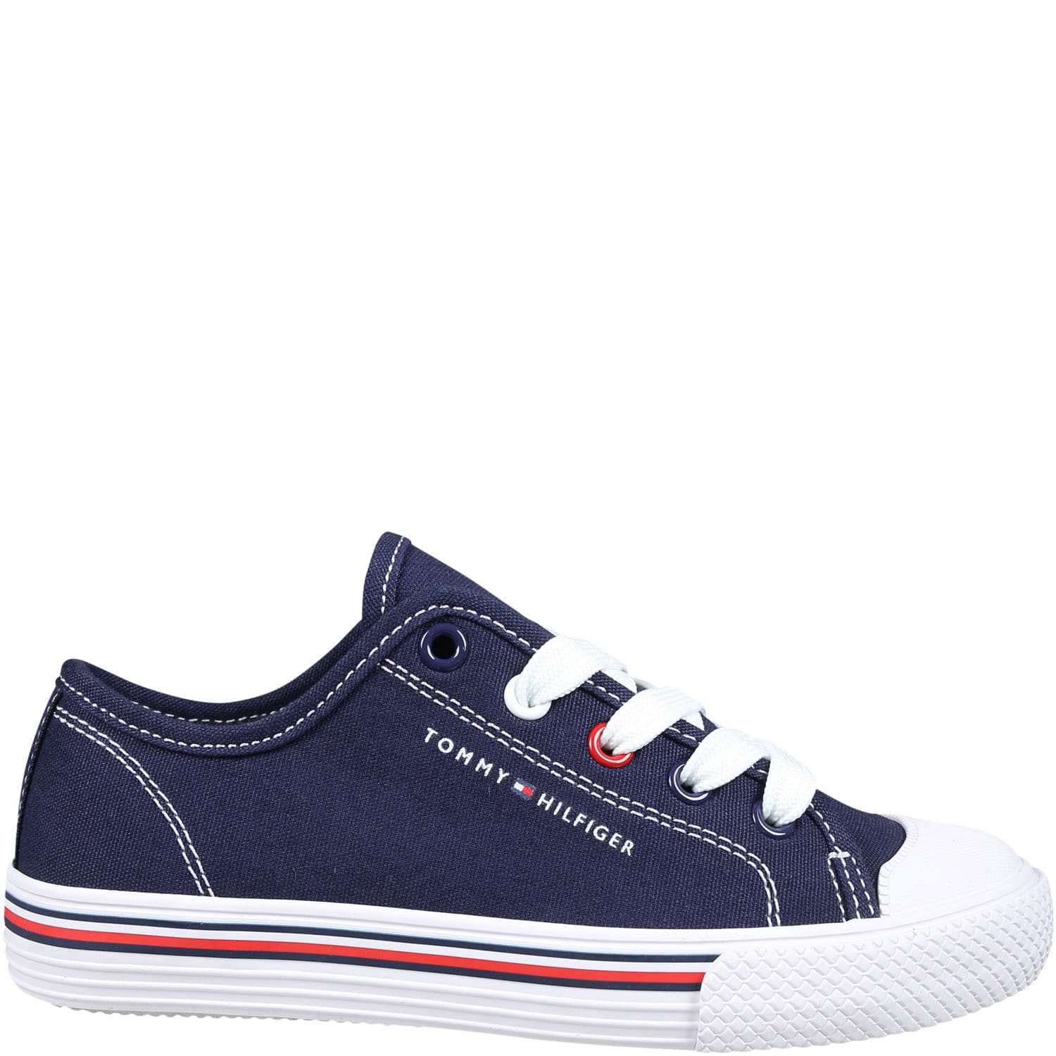 Shop Tommy Hilfiger Blue Sneakers For Kids With Logo