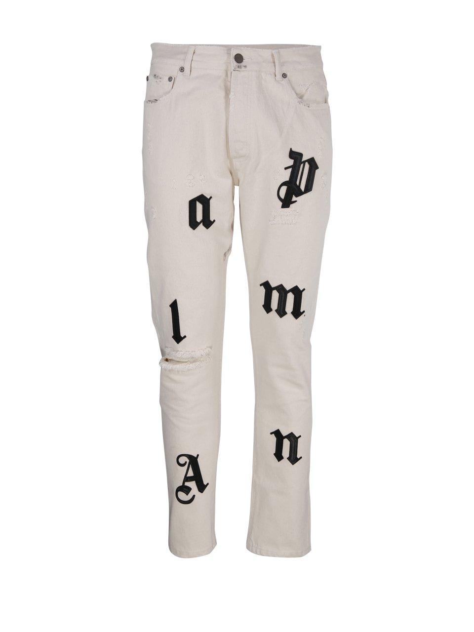 Palm Angels Distressed Logo-patch Straight Leg Jeans