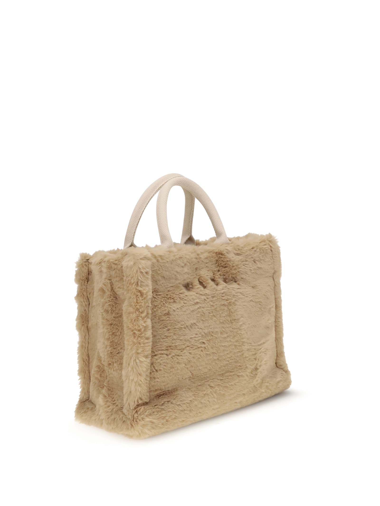 Marni Beige Fur Shopper Bag With Handles