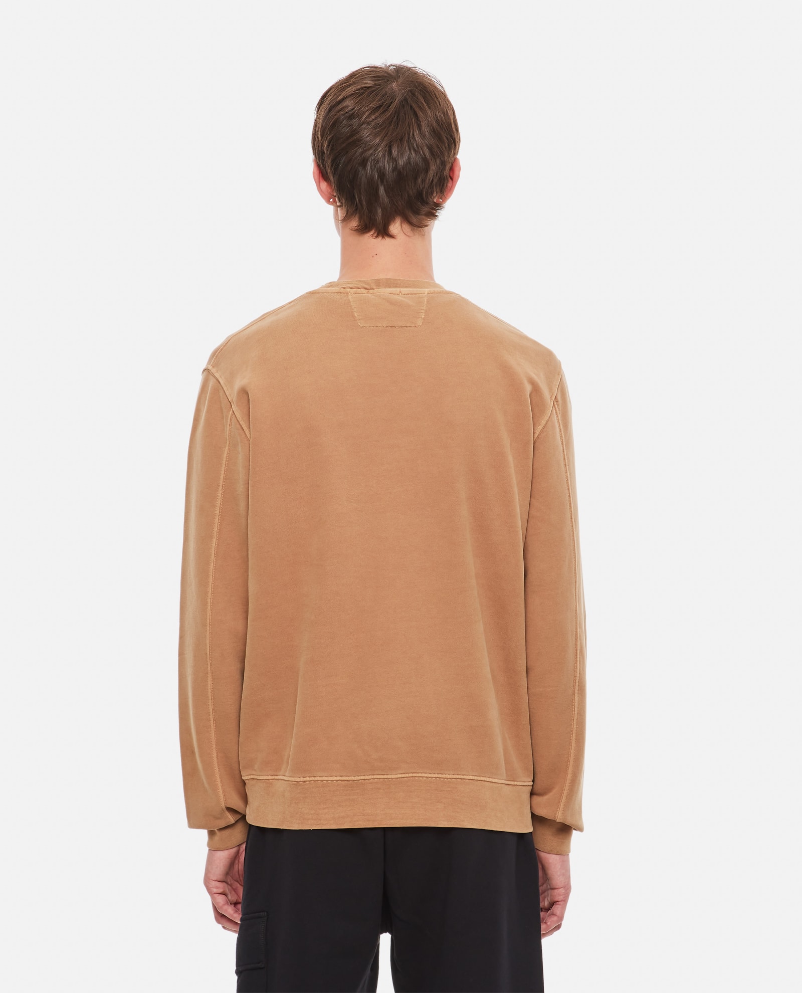 Shop C.p. Company Crewneck Stonewashed Sweatshirt In Brown