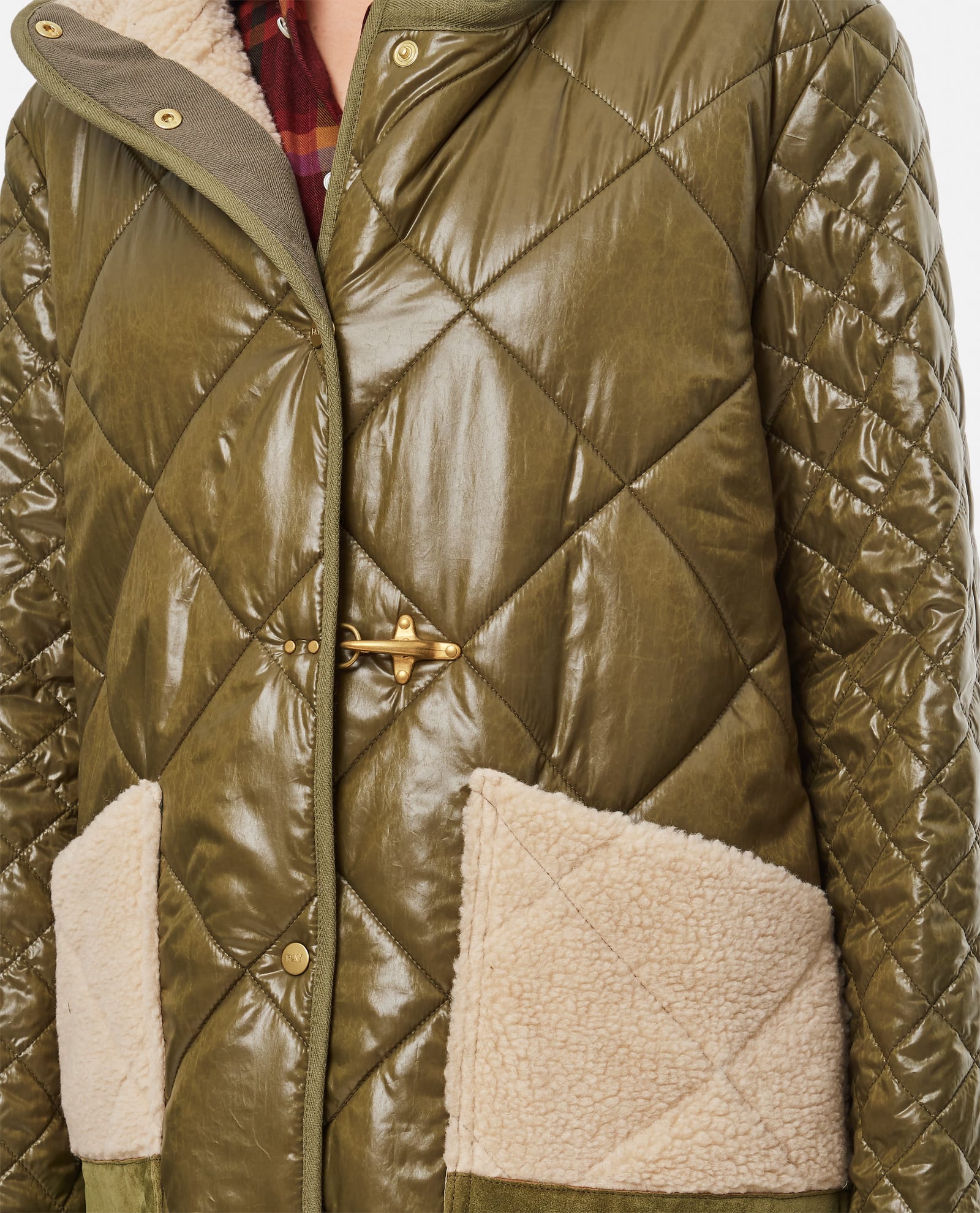 Shop Fay Military 70s Quilted Parka Coat  In Military Green