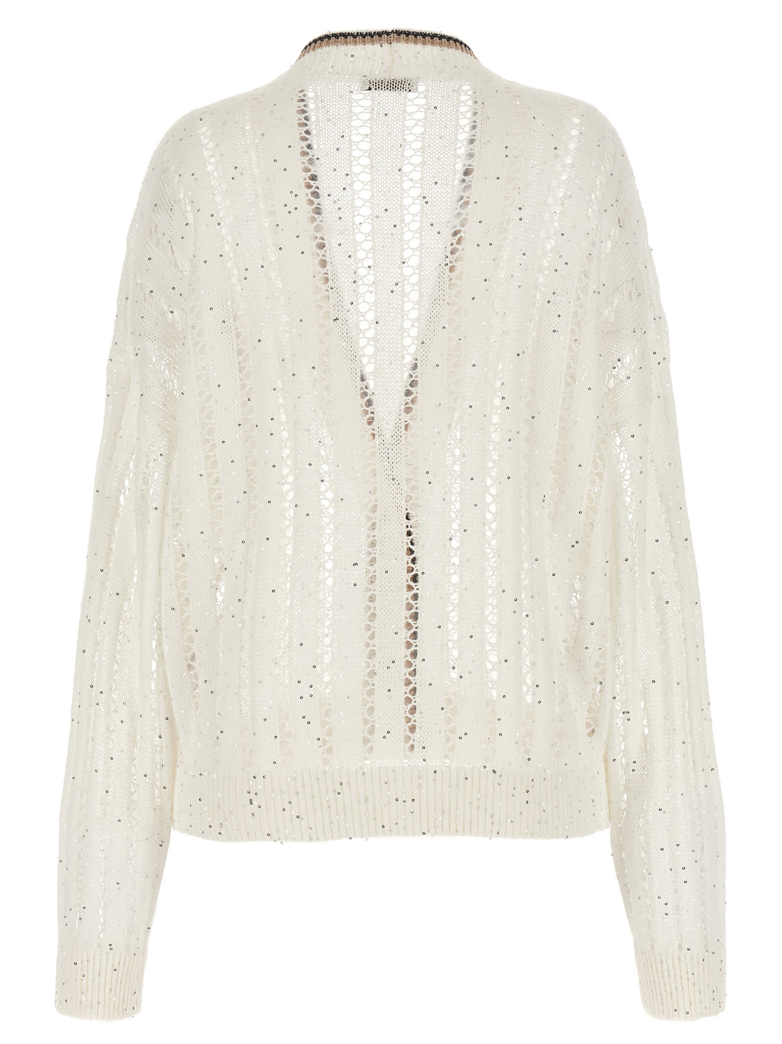Brunello Cucinelli Dazzling Ribbed Net Sweaters And Cardigans White In White