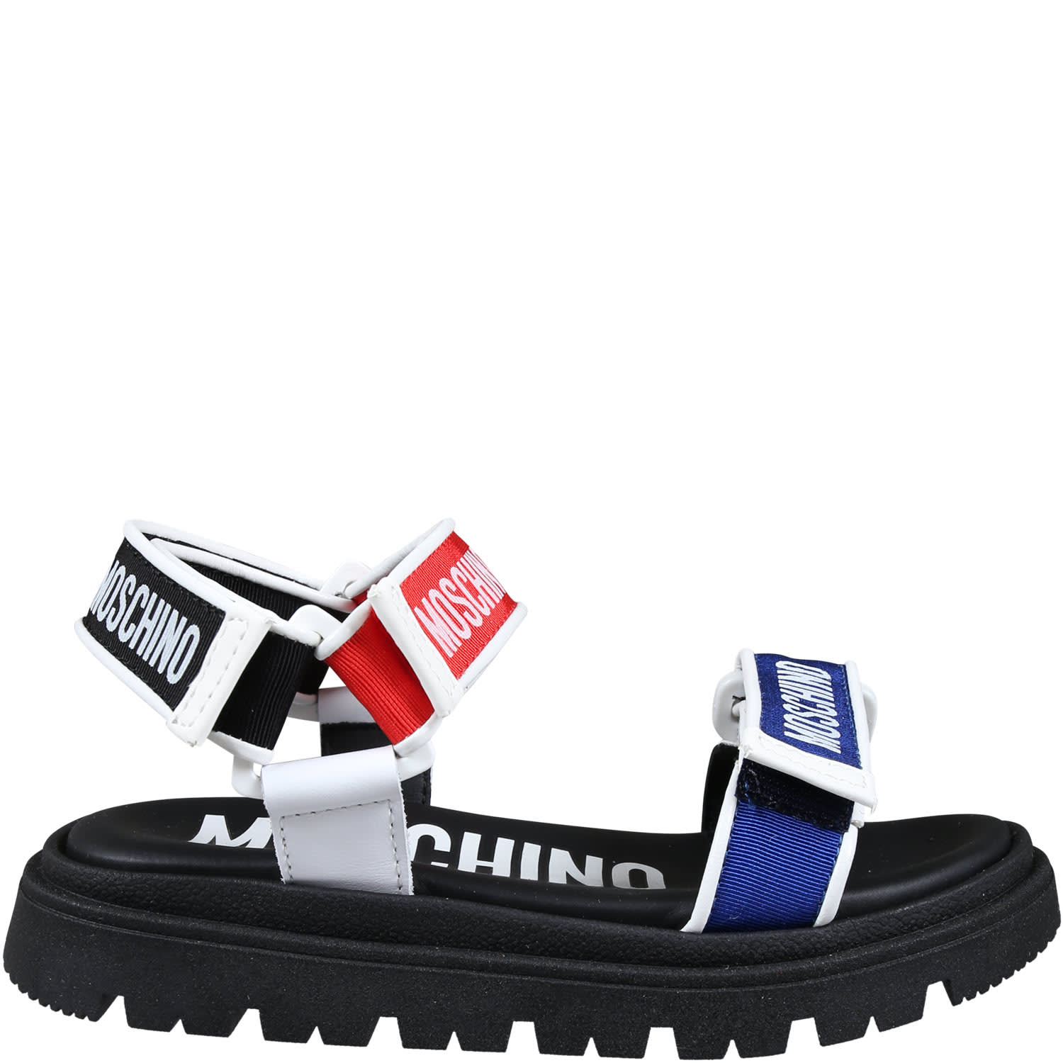 Moschino Kids' Black Sandals For Boy With Logo In Multicolor