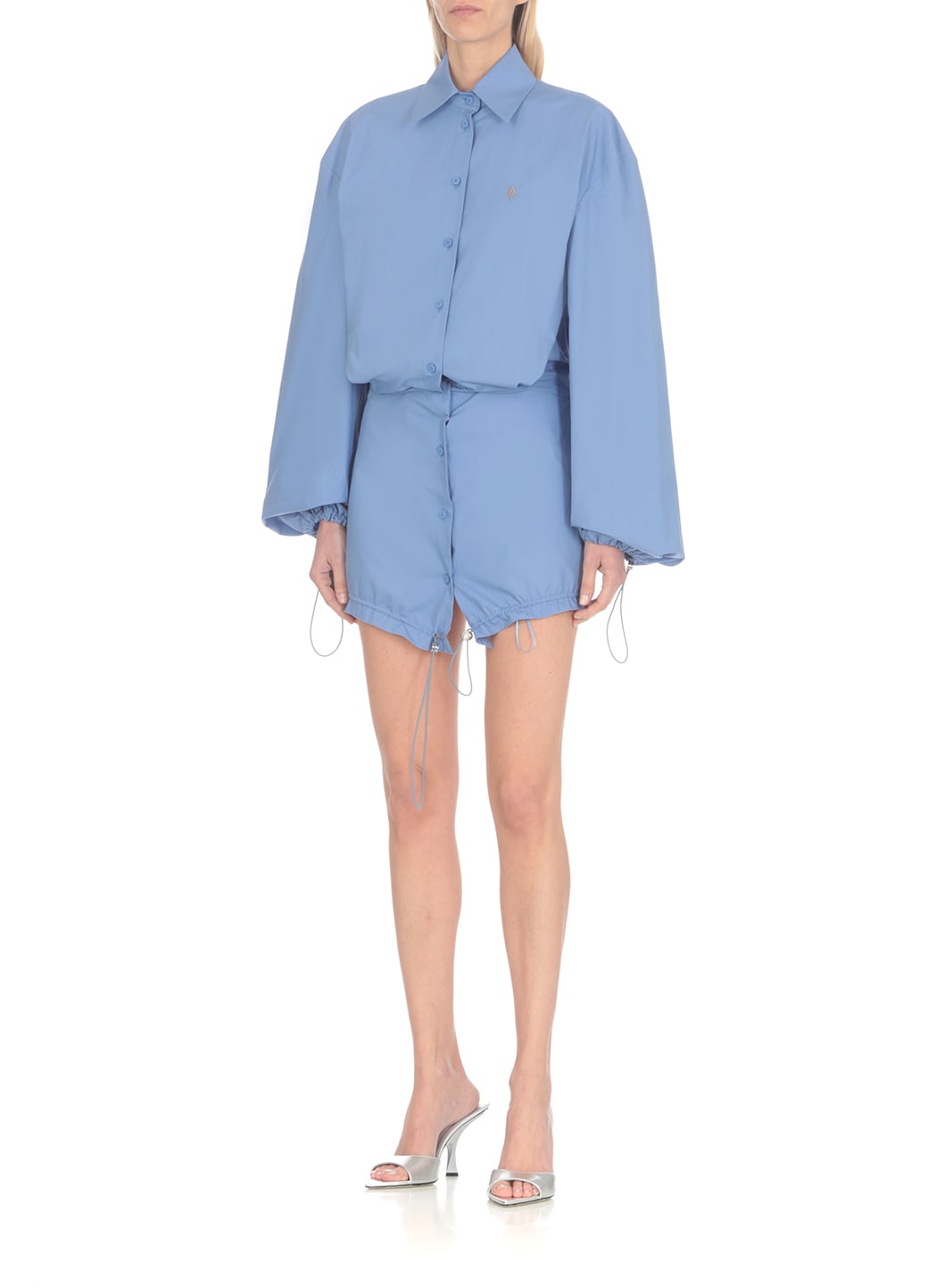 Shop Attico Cotton Mini Dress In Blue