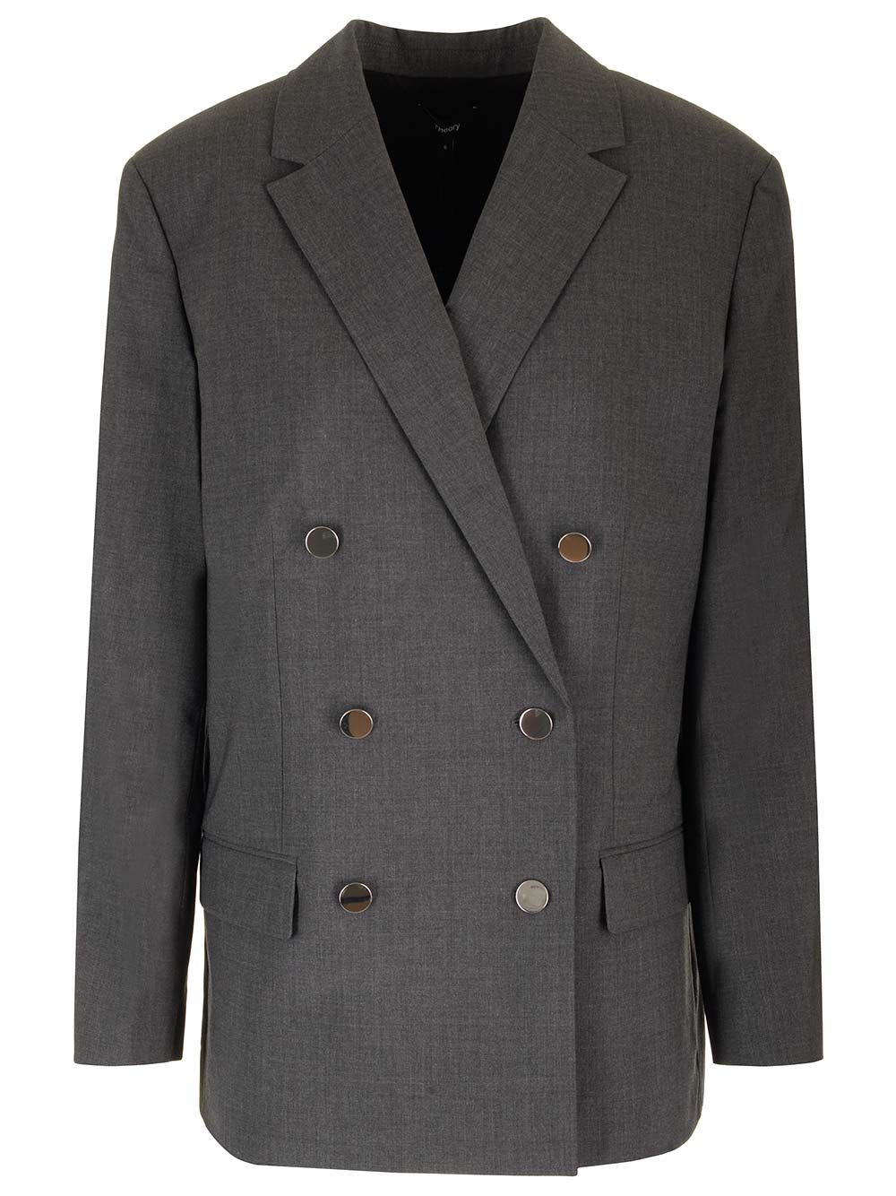 Shop Theory Double-breasted Blazer In Grey