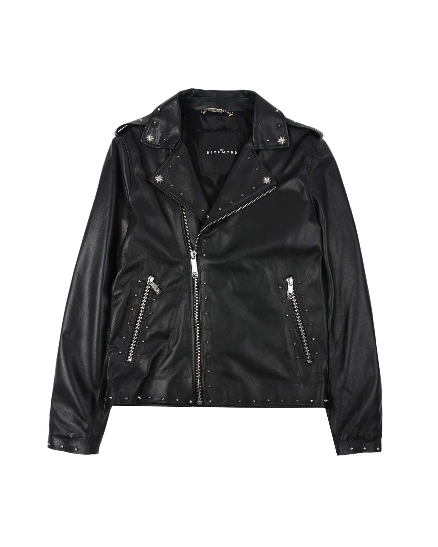 John Richmond Leather Jacket With Applications On The Back In Nero