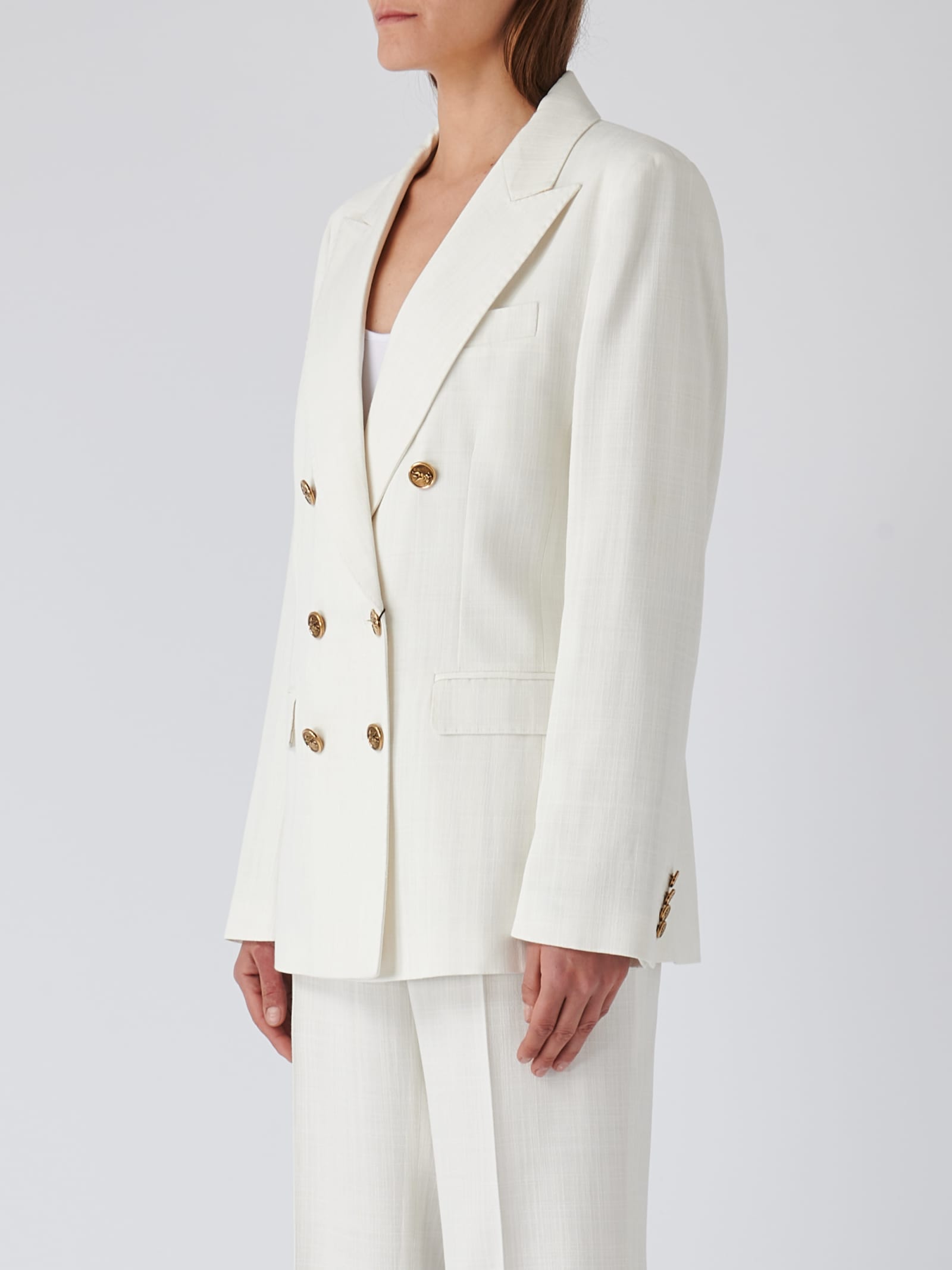 Etro Slub-texture Double-breasted Tailored Blazer In Bianco