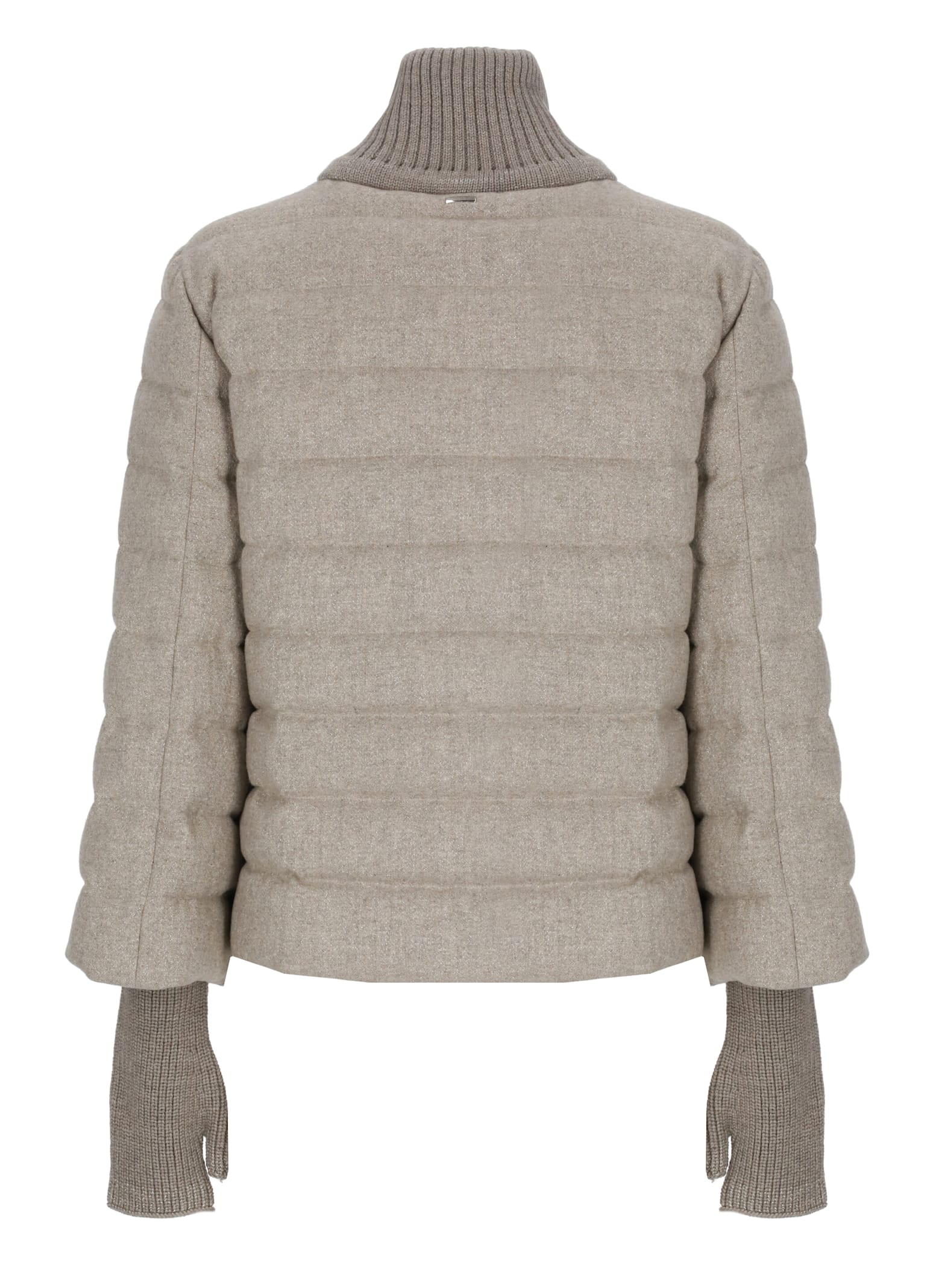 Herno Beige Down Jacket With Drawstring High  Neck And Removable Gloves In Gray