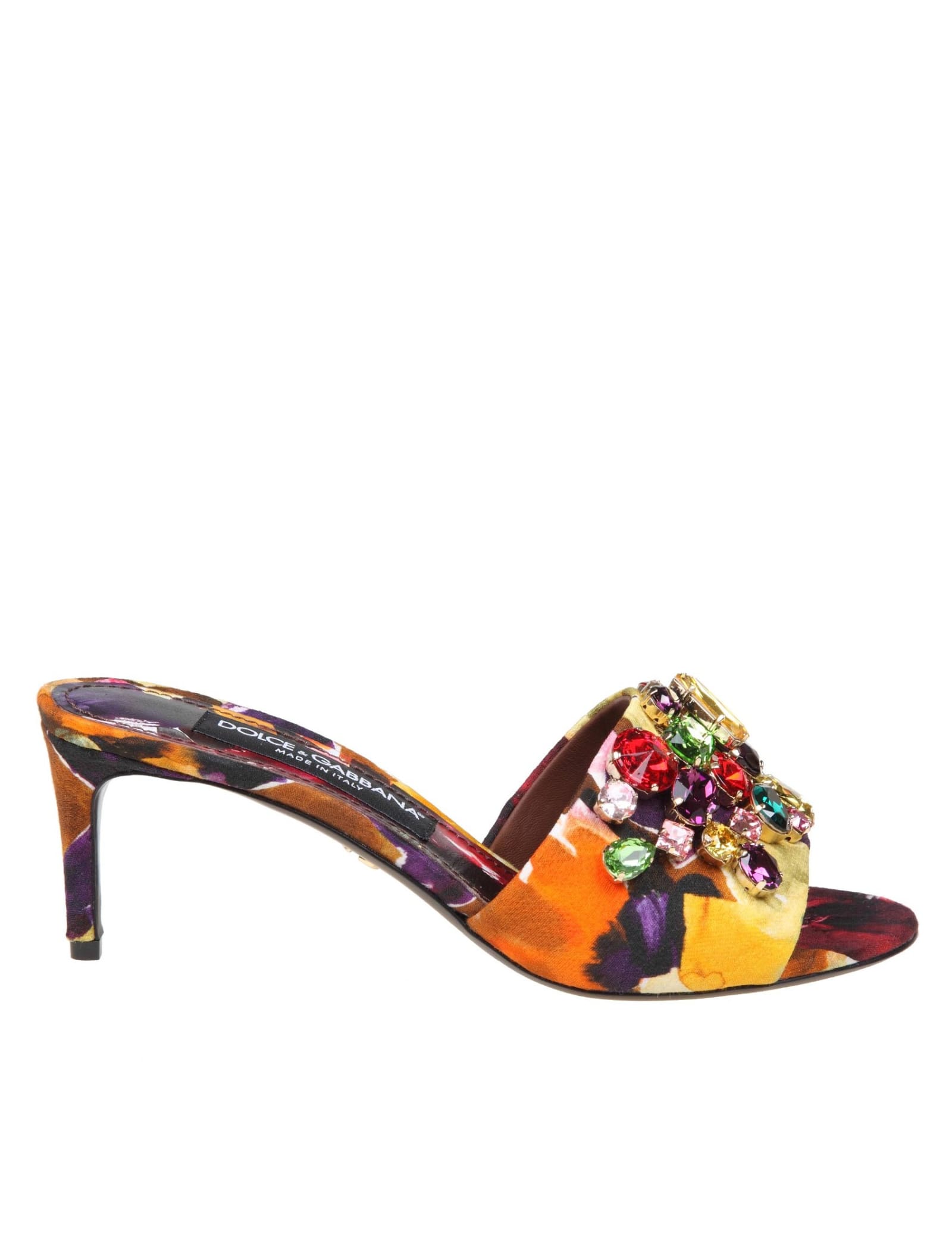 Shop Dolce & Gabbana Slippers In Brocade Fabric With Colored Stones In Yellow
