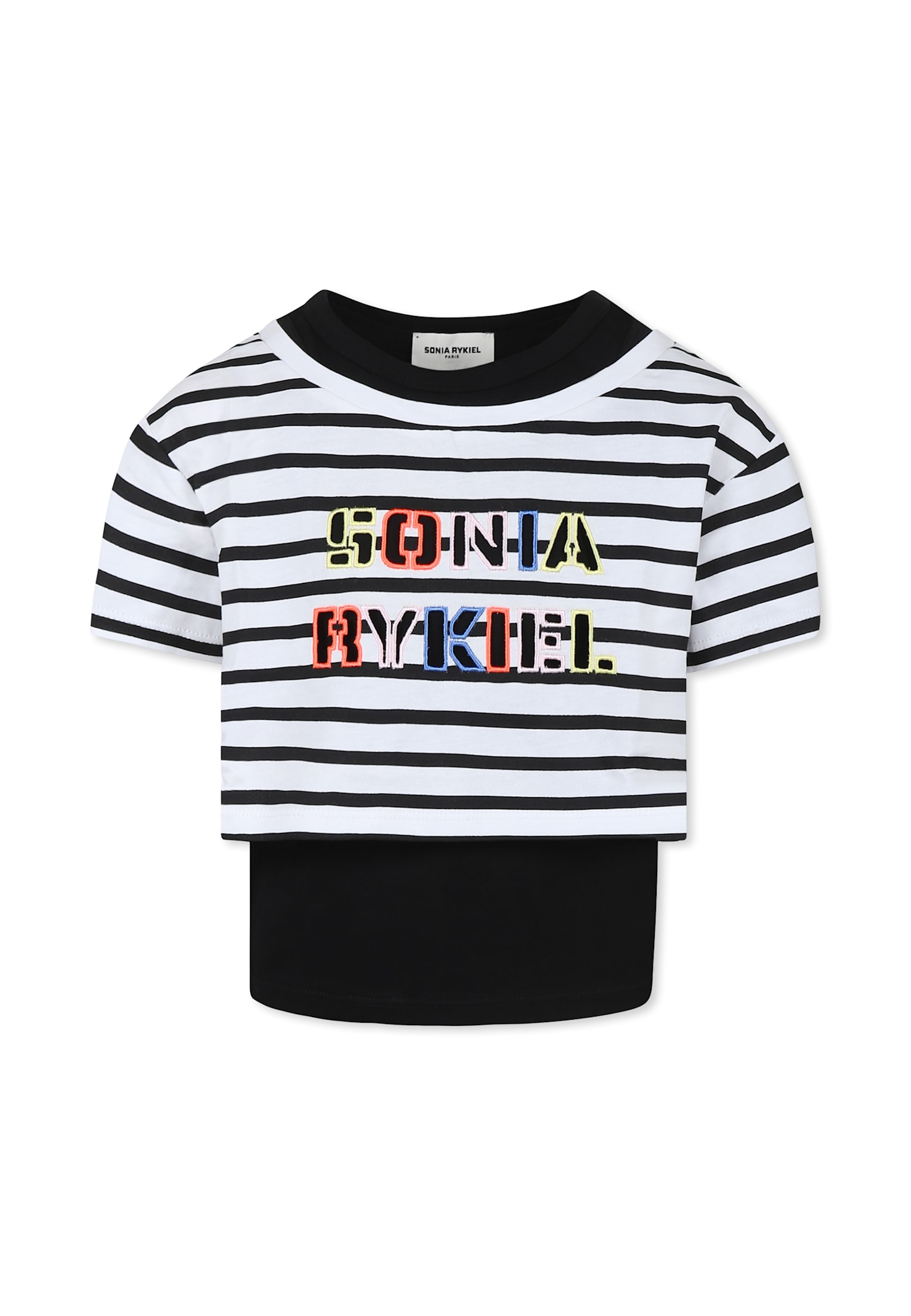 RYKIEL ENFANT MULTICOLOR CROP T-SHIRT FOR GIRL WITH LOGO