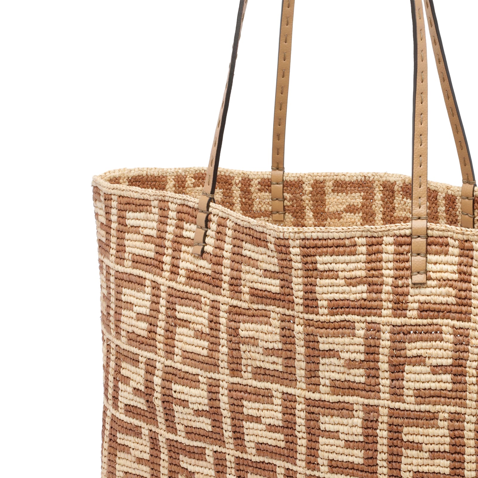 Fendi Large Roll Rafia Shopping Bag In Sand