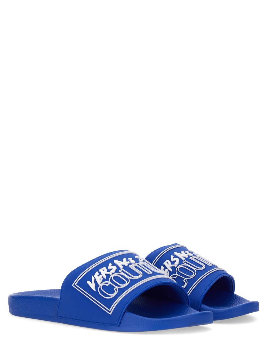 Versace Jeans Couture Slide Sandal With Logo In Blue
