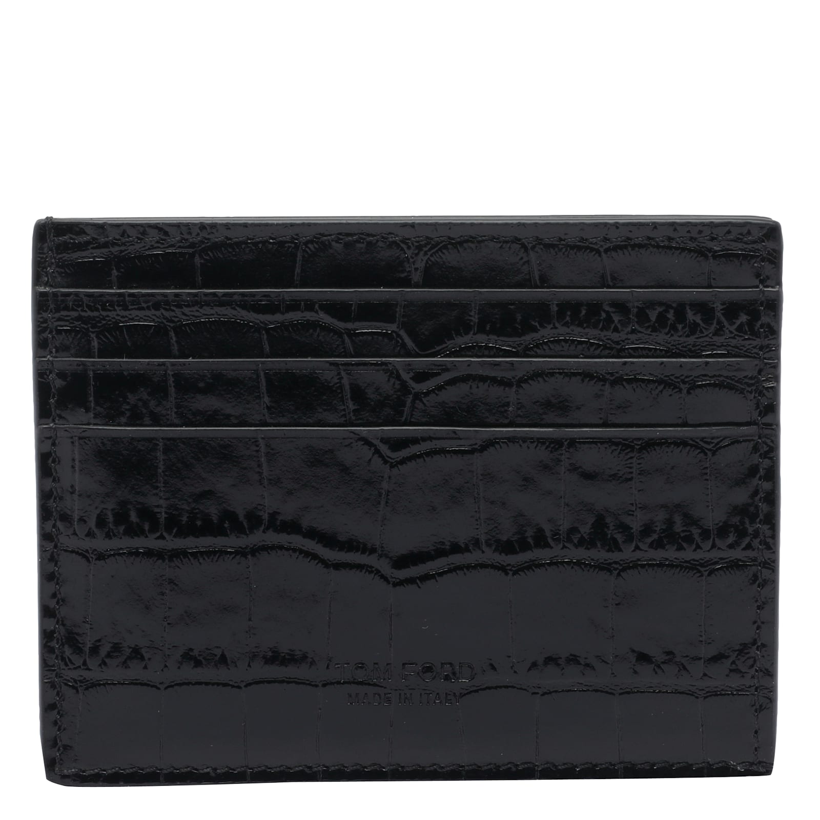 Tom Ford Black Crocodile Effect Leather Card Holder In Black