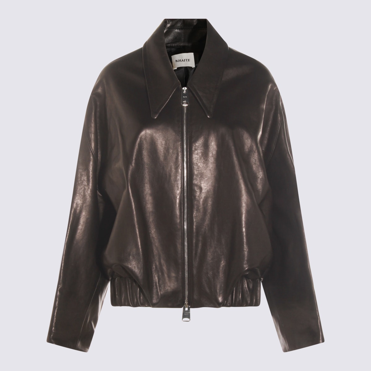 Khaite Black Leather Jacket In Brown