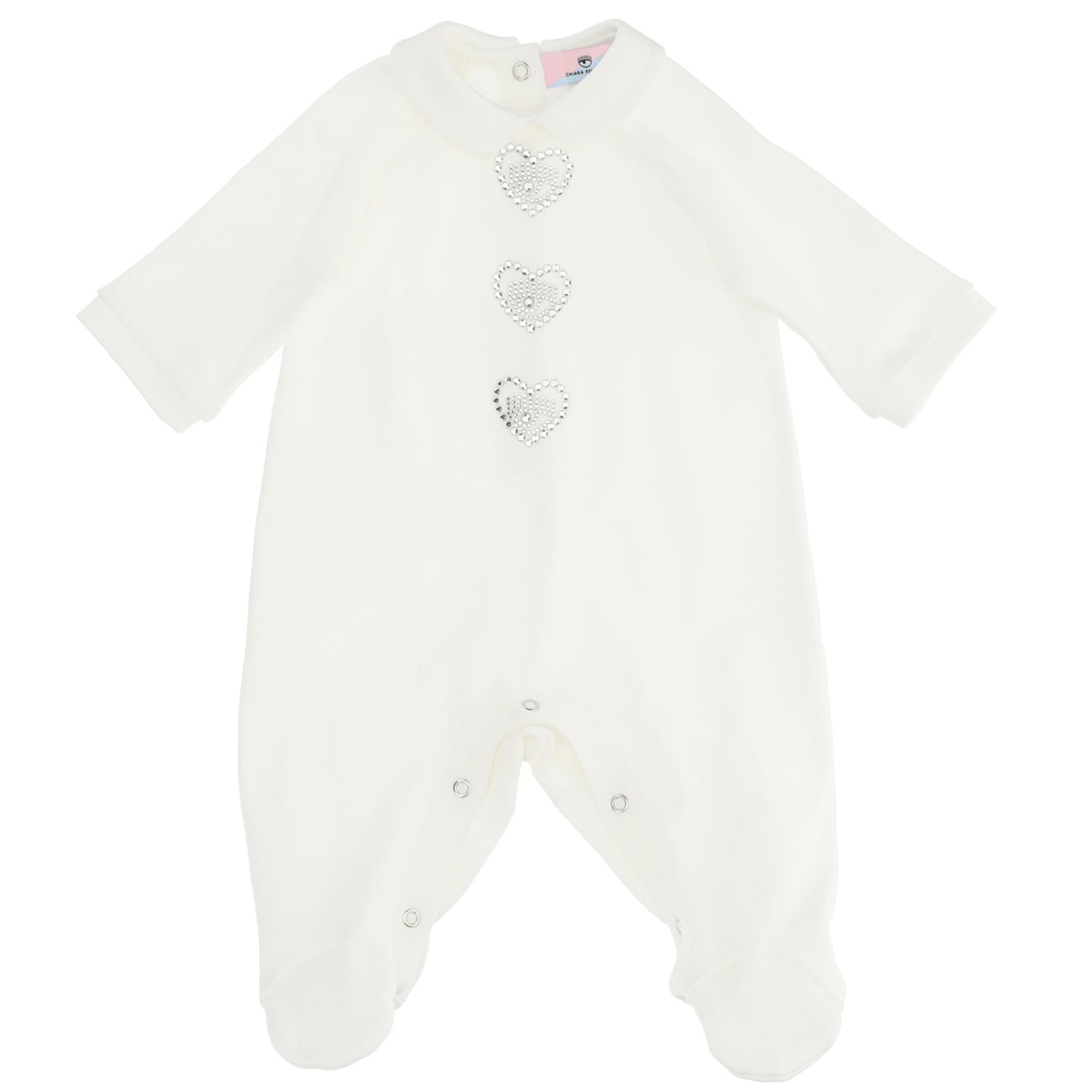 Chiara Ferragni White Jumpsuit For Baby Girl With Hearts