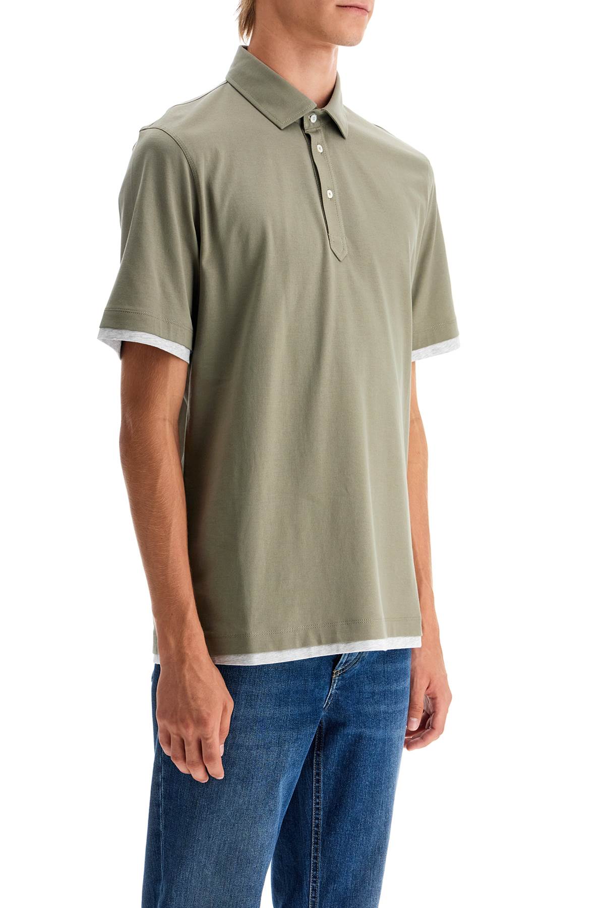 Shop Brunello Cucinelli Polo With Faux In Olivo+grigio Chiaro (khaki)