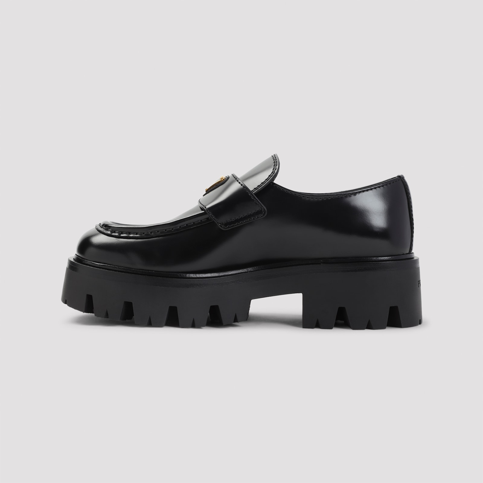 Prada Platform Leather Triangle Logo Loafers In Black