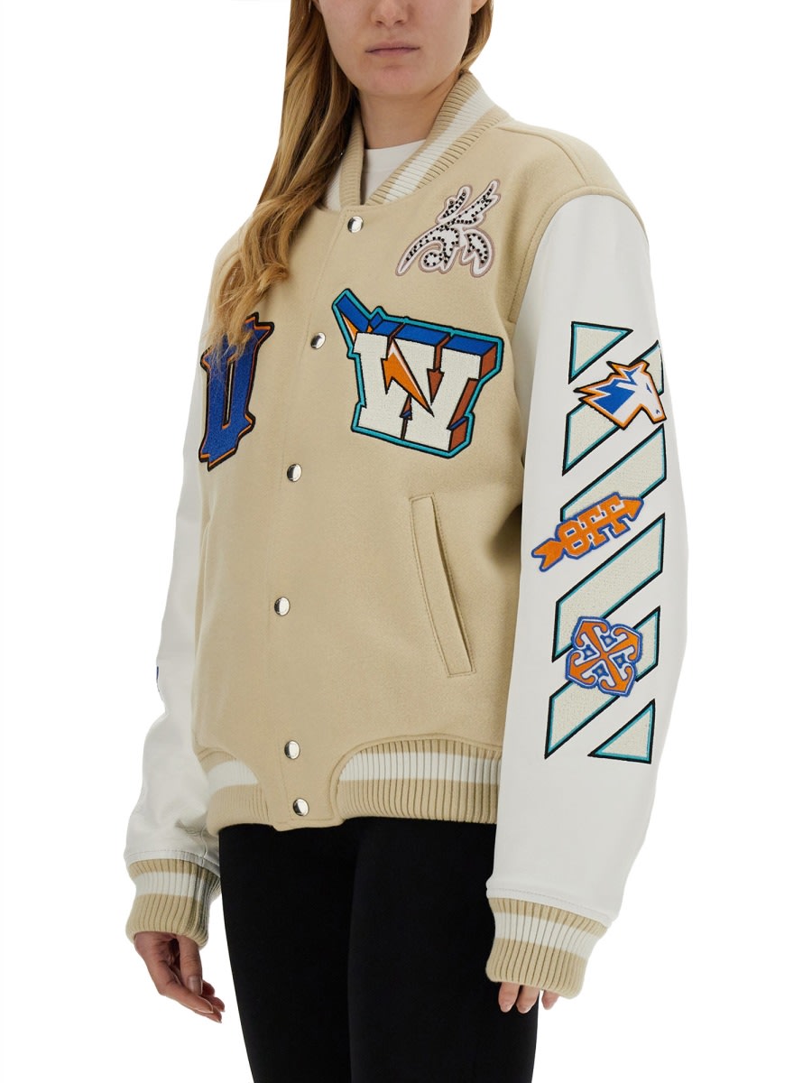 Shop Off-white Varsity Jacket In Beige