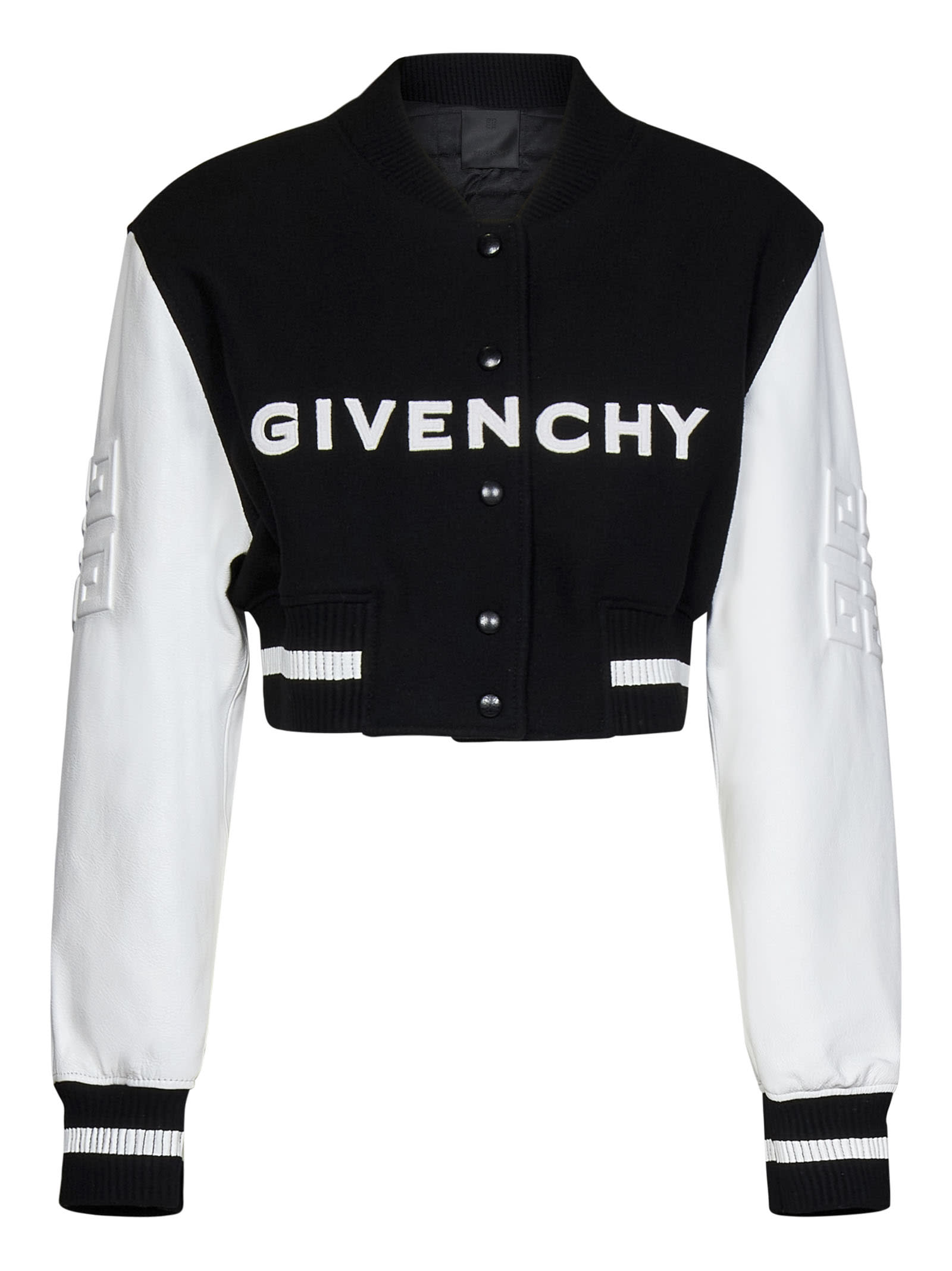 Givenchy Colorblock Cropped Varsity Jacket In Black