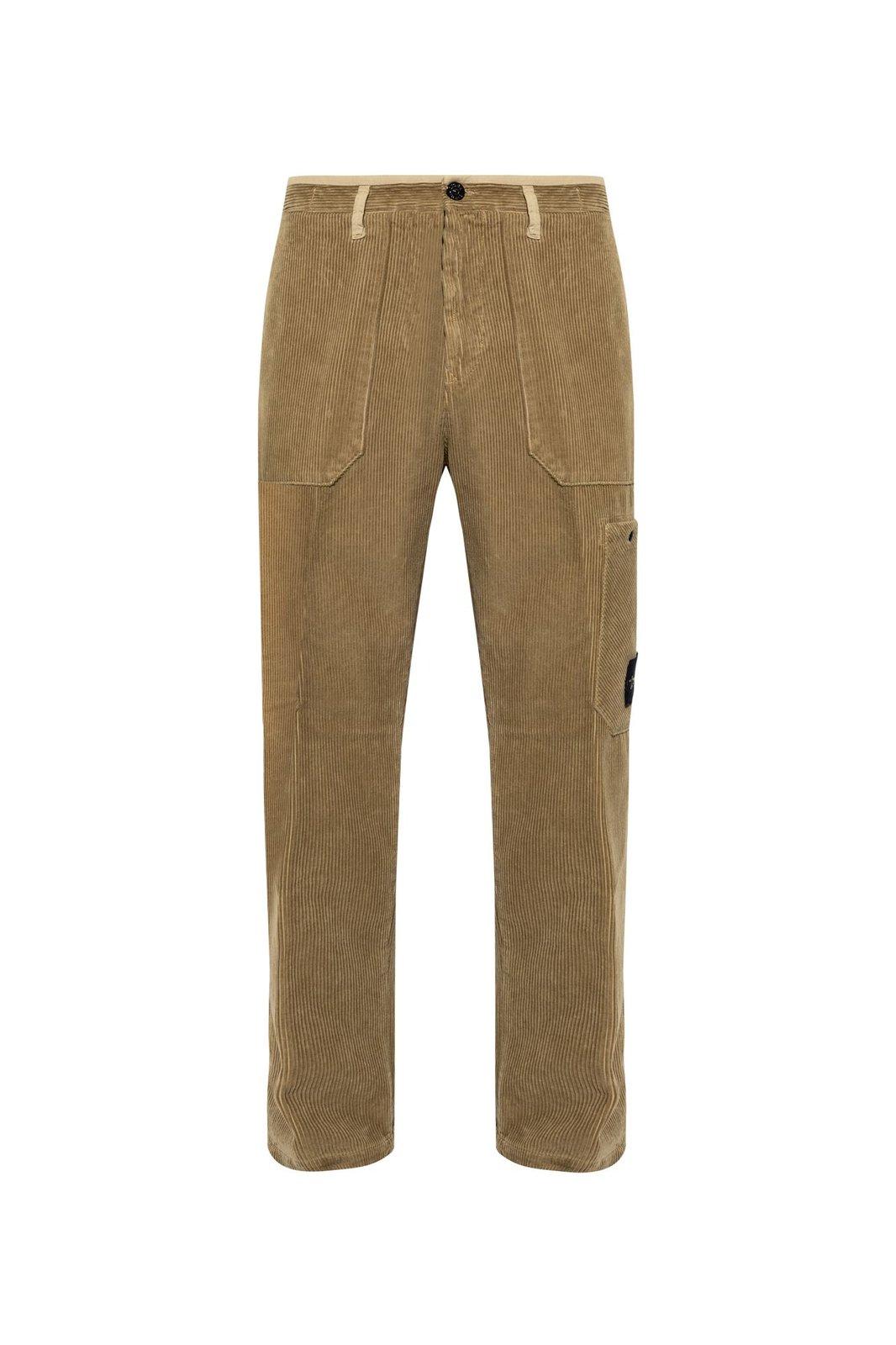 Shop Stone Island Logo-patch Corduroy Trousers In Green