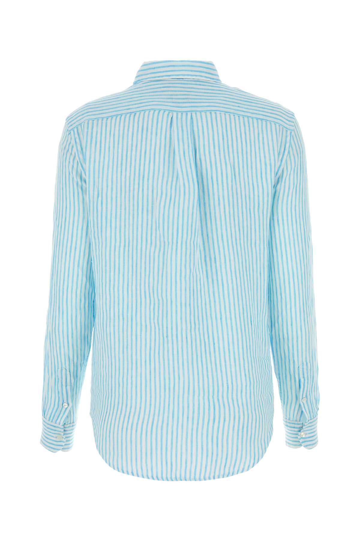 Polo Ralph Lauren Embroidered Linen Shirt In Turquoisenva/whtestrp