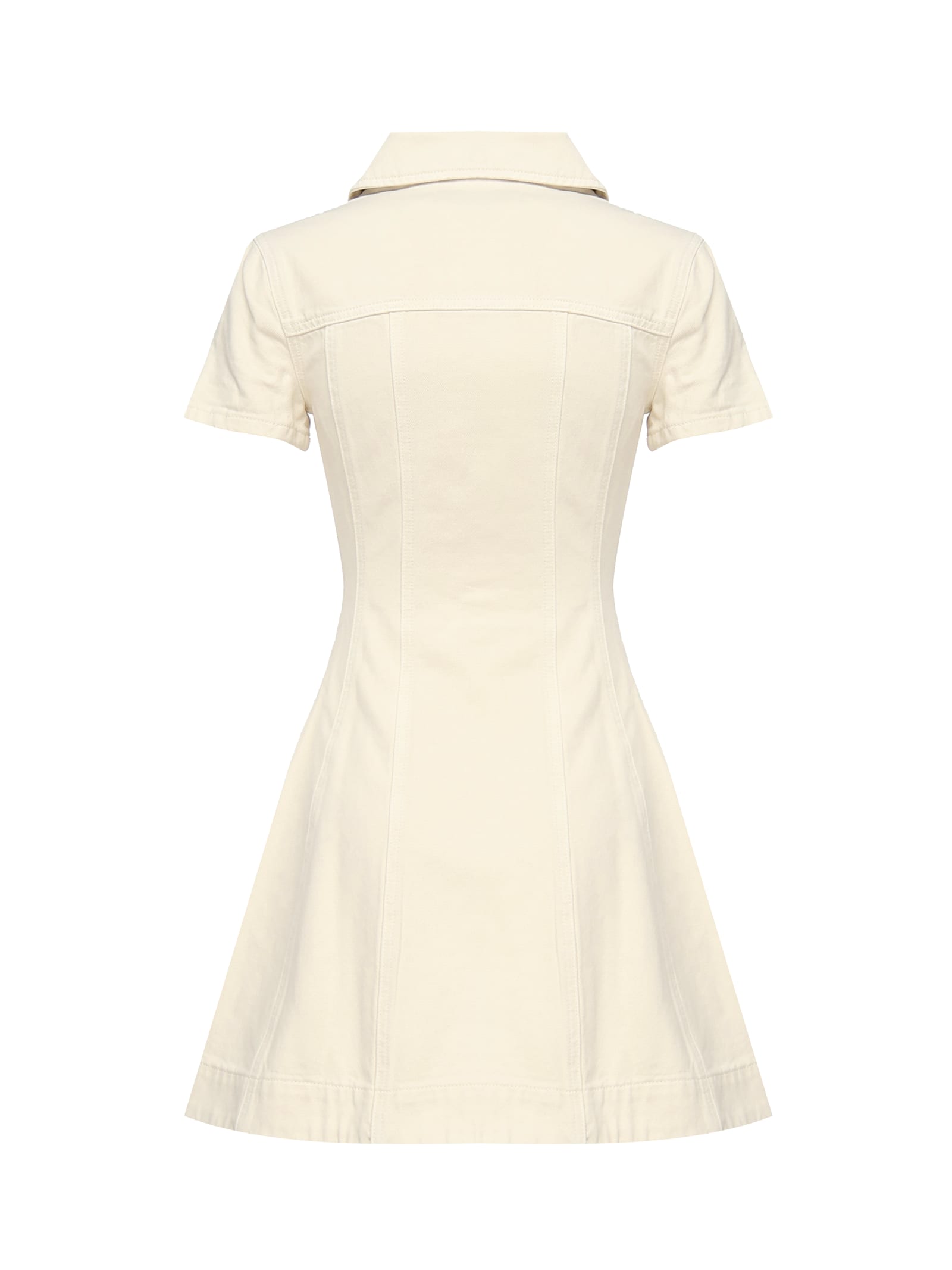 Self-portrait Structured Beige Dress With Classic Collar And Flap Pockets In Neutral