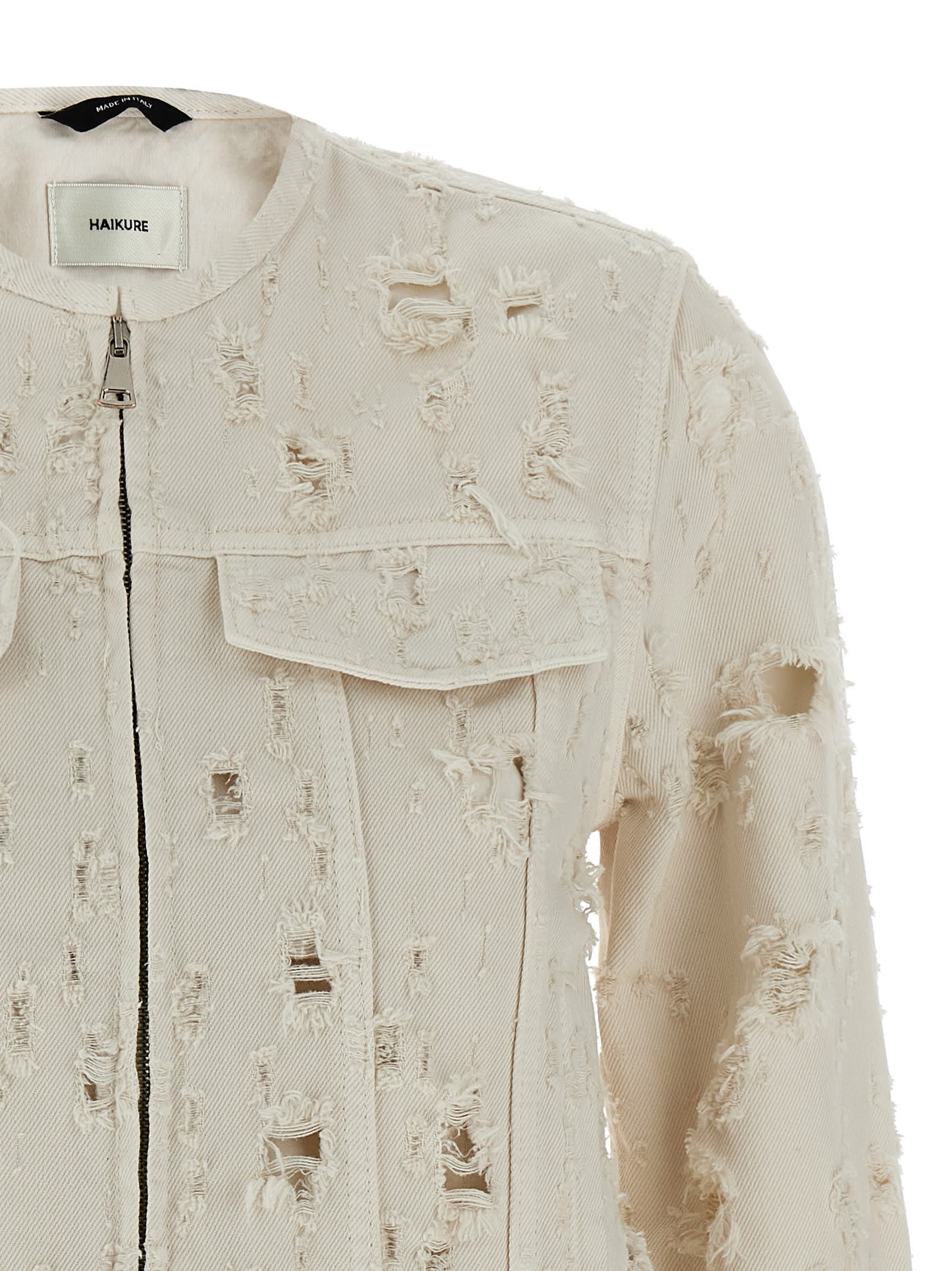 Haikure White Jacket With Rips In Sandshell