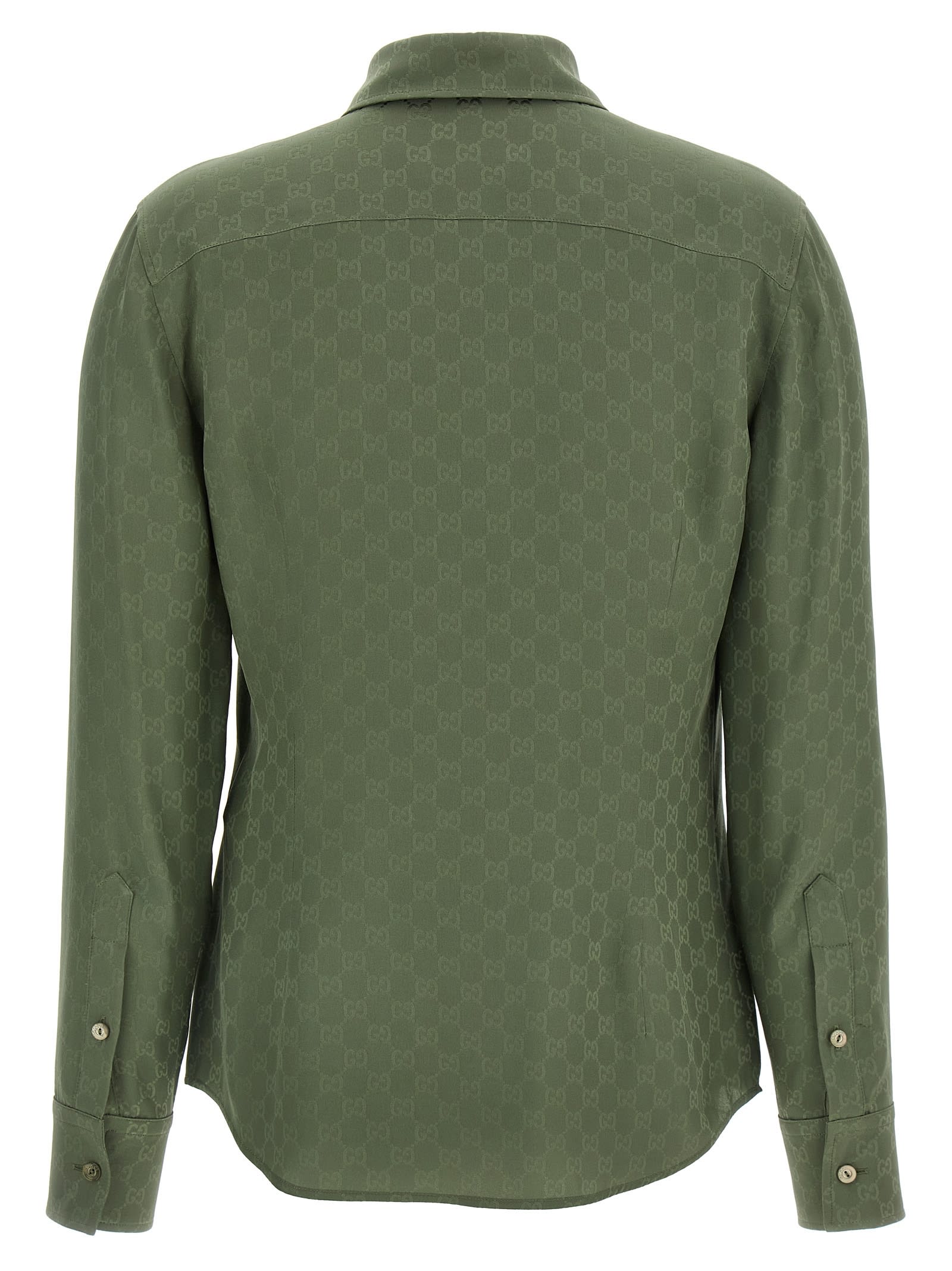 Gucci Monogram Pattern Long Sleeve Silk Top In Gray