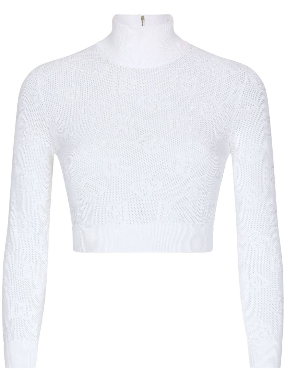 Shop Dolce & Gabbana Logo-jacquard Roll-neck Crop Top In White