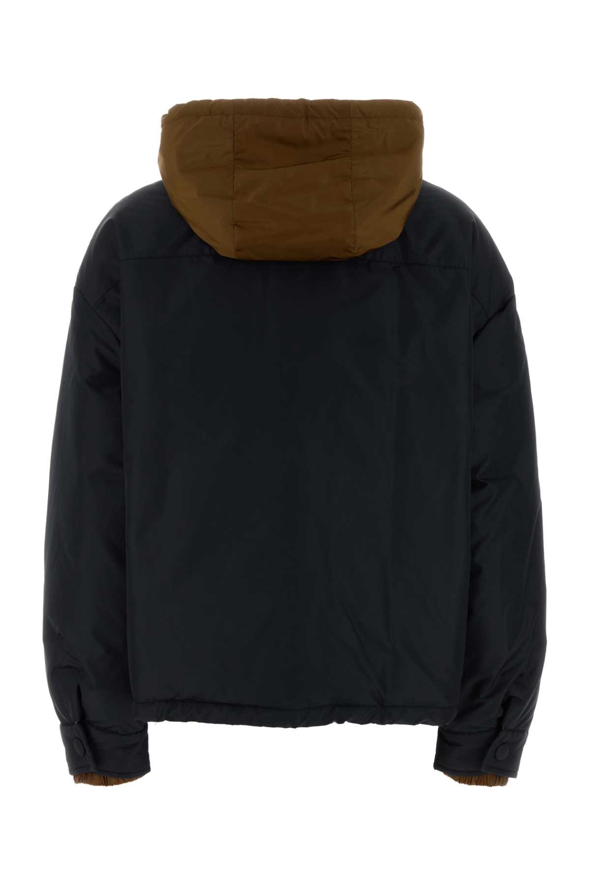Miu Miu Dark Blue Polyester Down Jacket In Blue