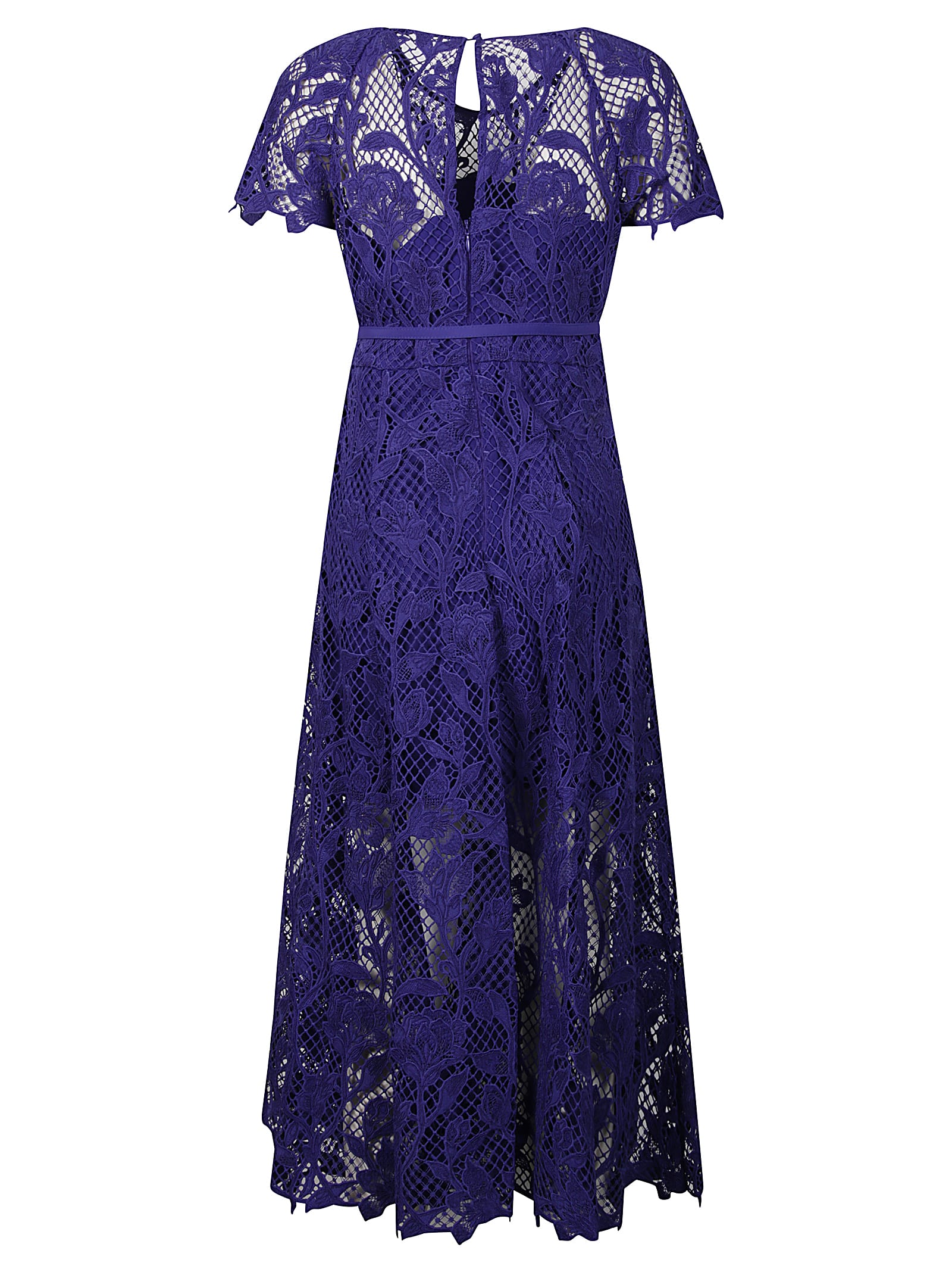 Shop Self-portrait Lace Midi Dress In Blue