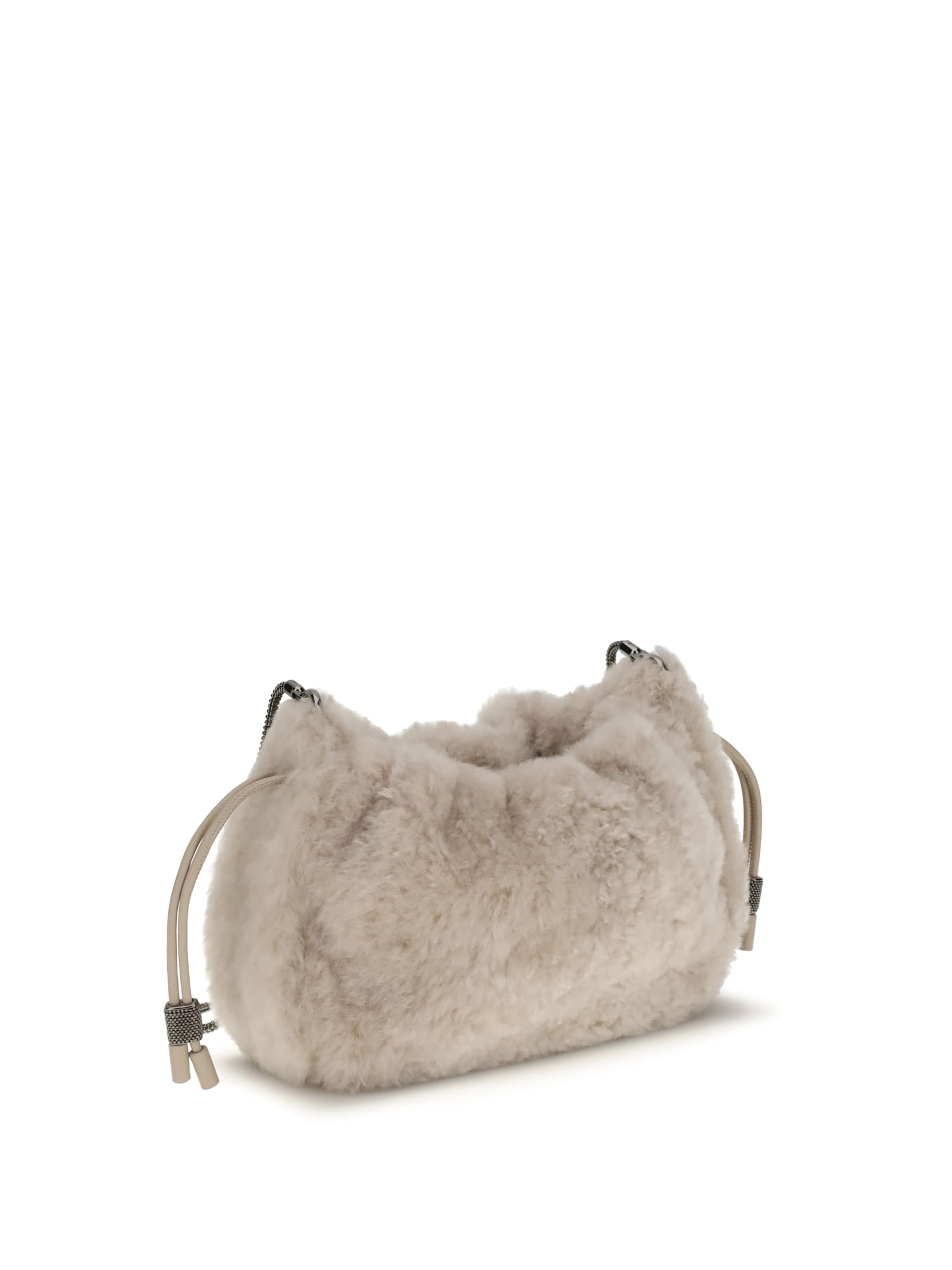 Brunello Cucinelli Women Mellow Mini Shearling Shoulder Bag In Neutral