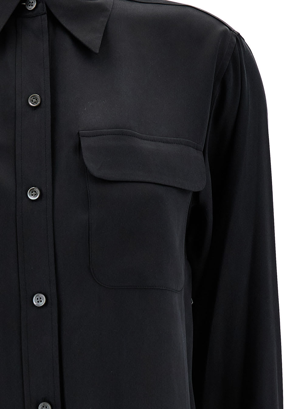 Shop Equipment Signature Black Shirt With Two Patch Pockets In Silk Woman