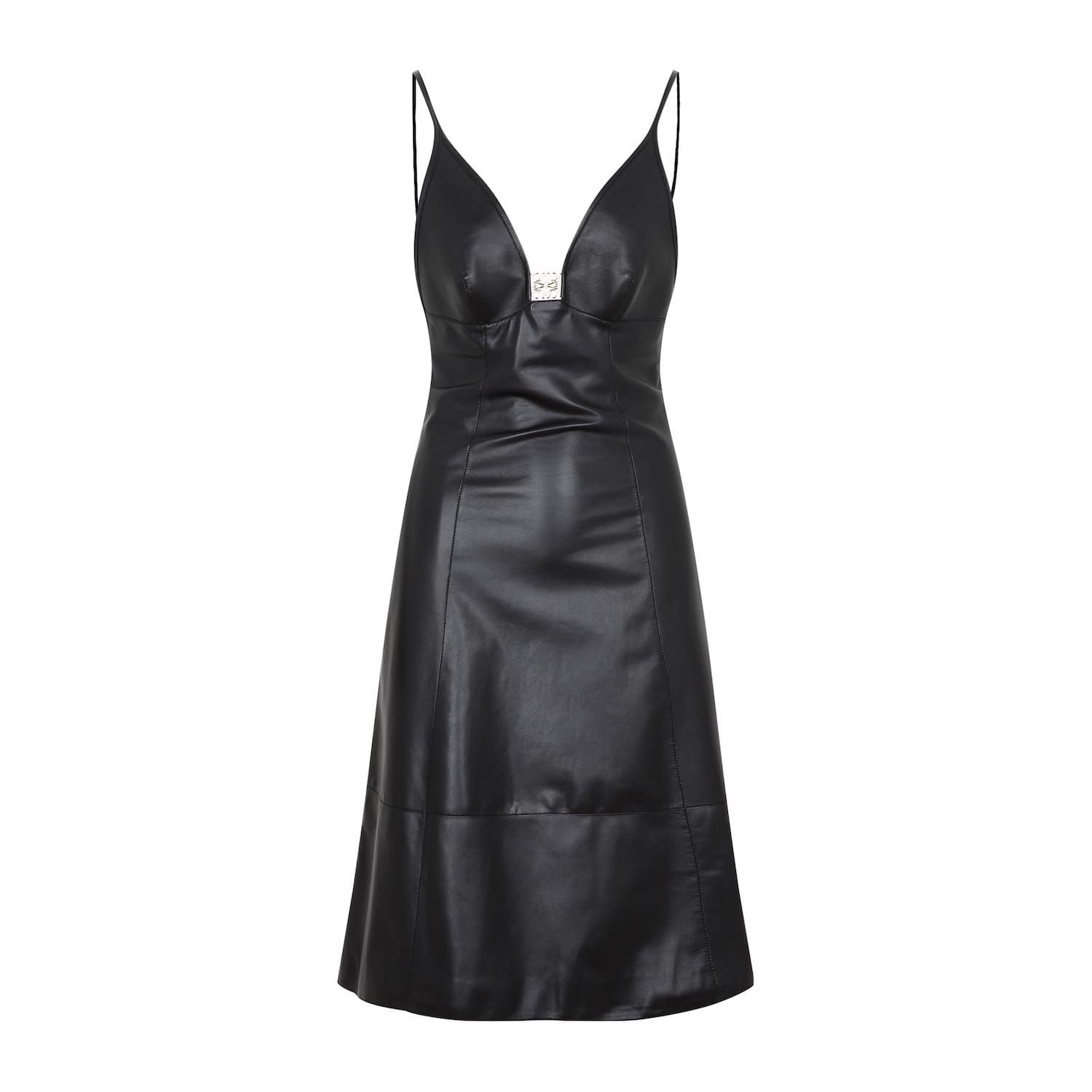 Loewe Anagram Midi Leather Dress In Black
