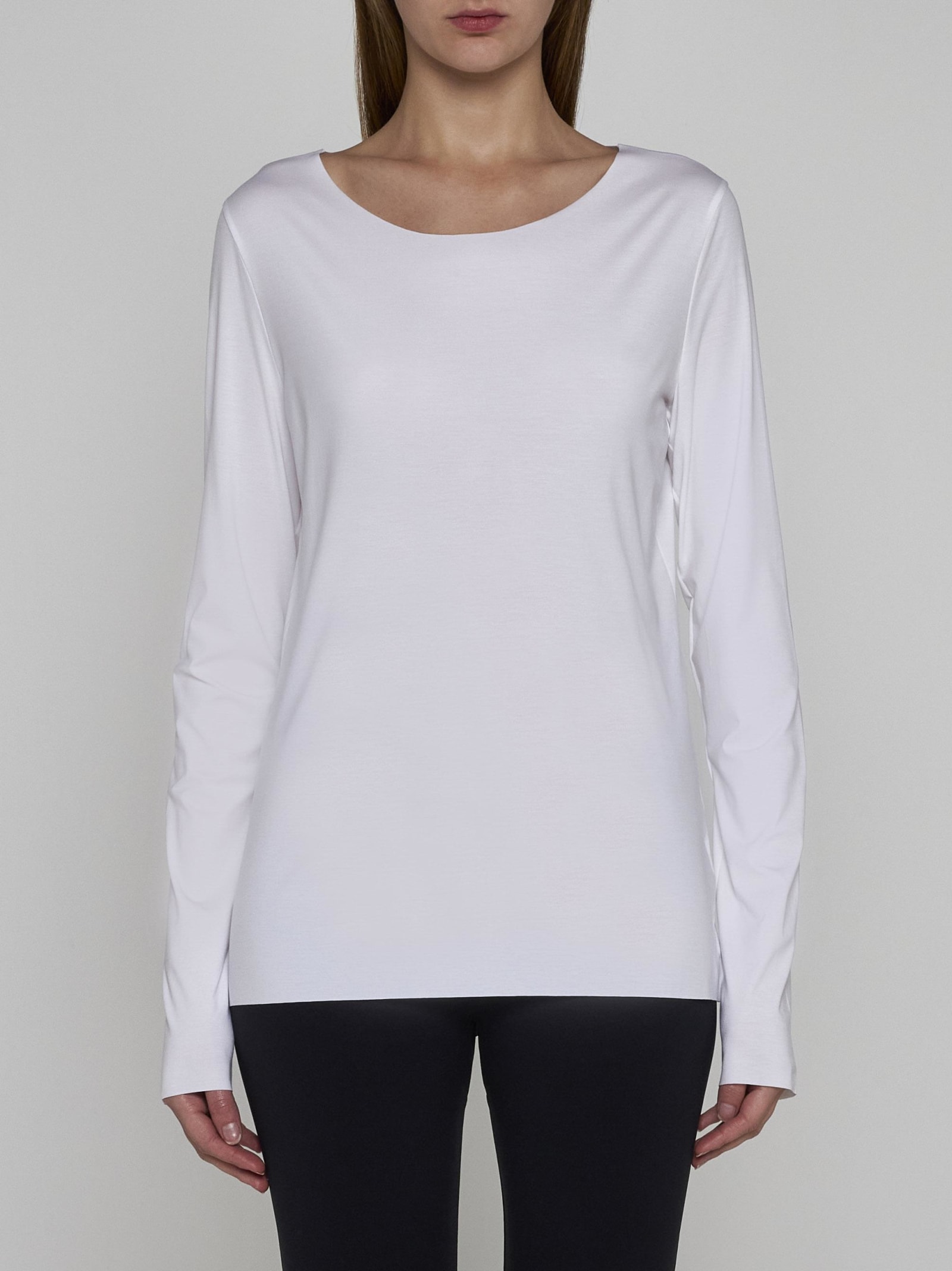 Shop Wolford Aurora Long Sleeves Modal Top In White