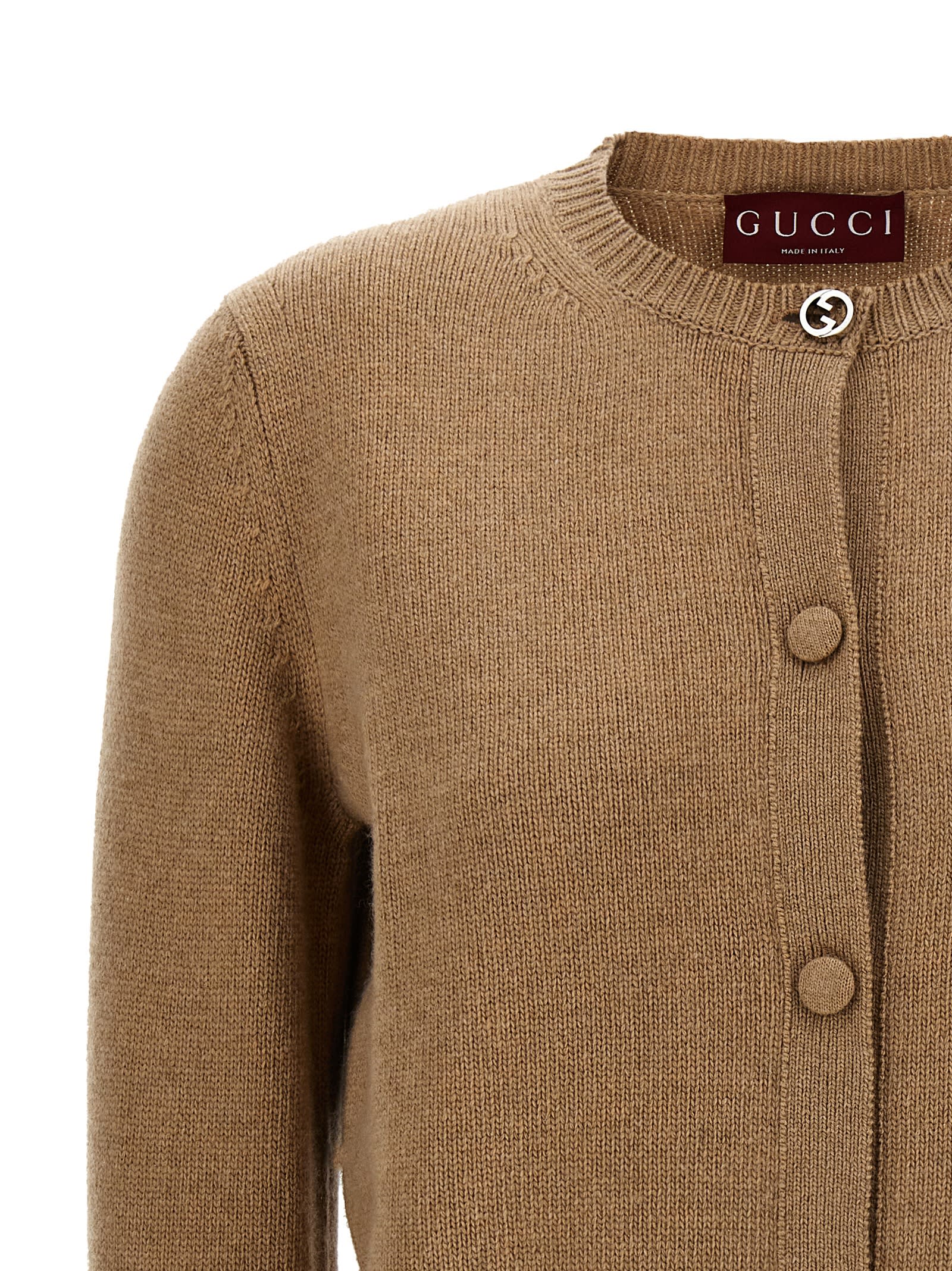 Shop Gucci Jewel Cuffs Cardigan In Beige