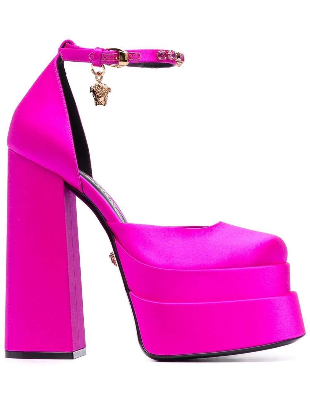 VERSACE AEVITAS FUCHSIA PUMPS WITH MEDUSA CHARM AND PLATFORM IN SILK BLEND WOMAN