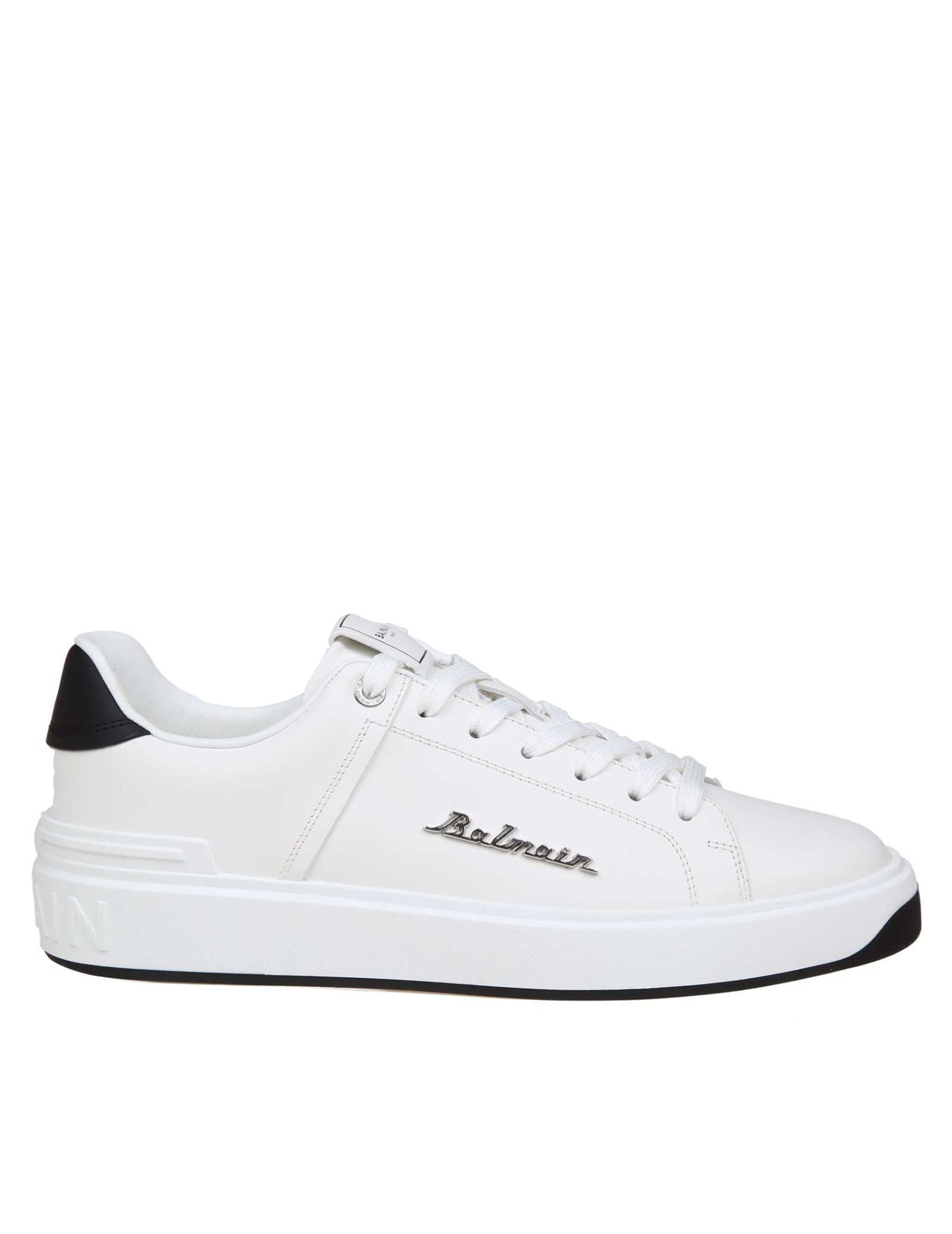 Shop Balmain B-court Sneakers In Black And White Leather In White/black