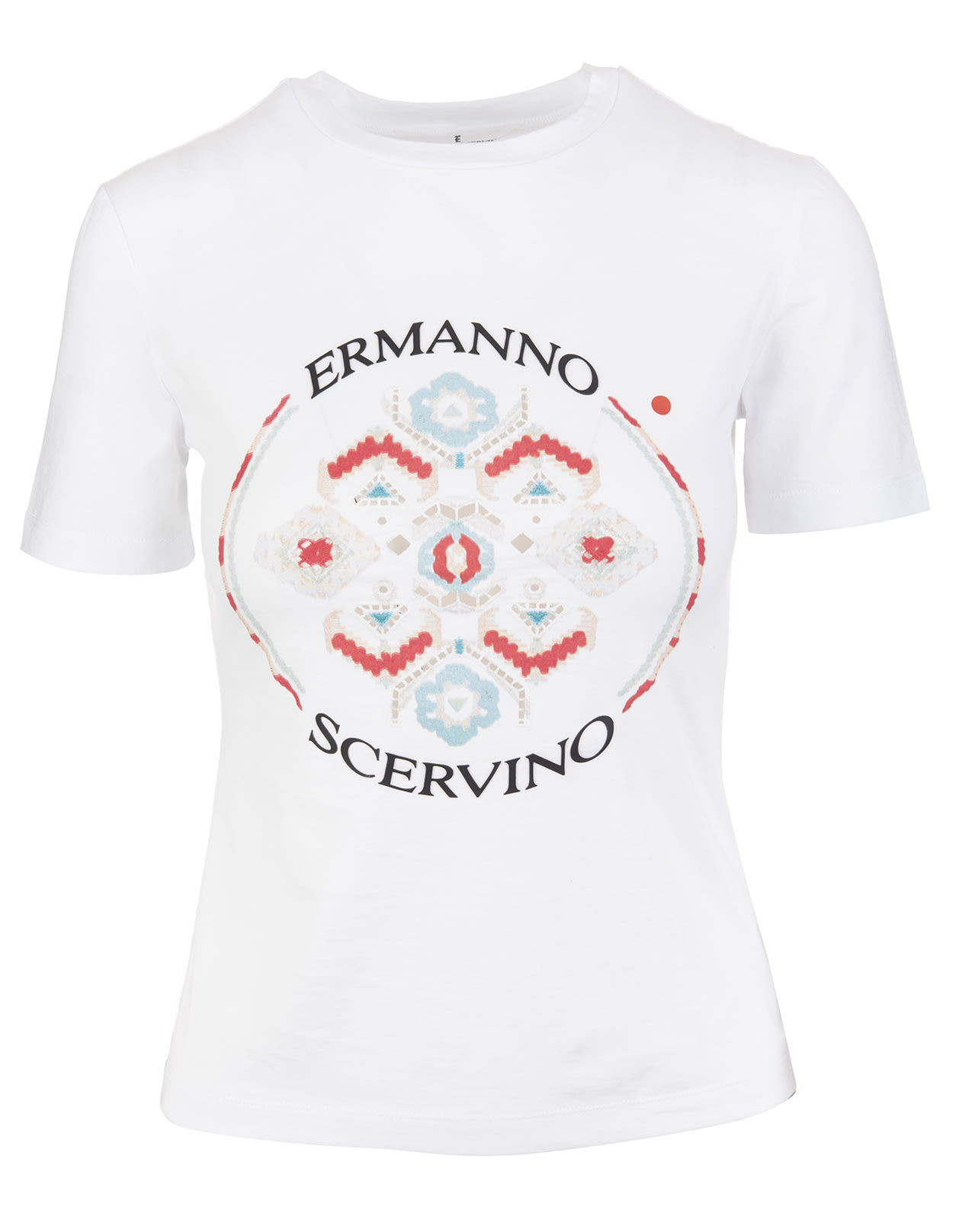 Ermanno Scervino White Slim Fit T-shirt With Ethnic Embroidery