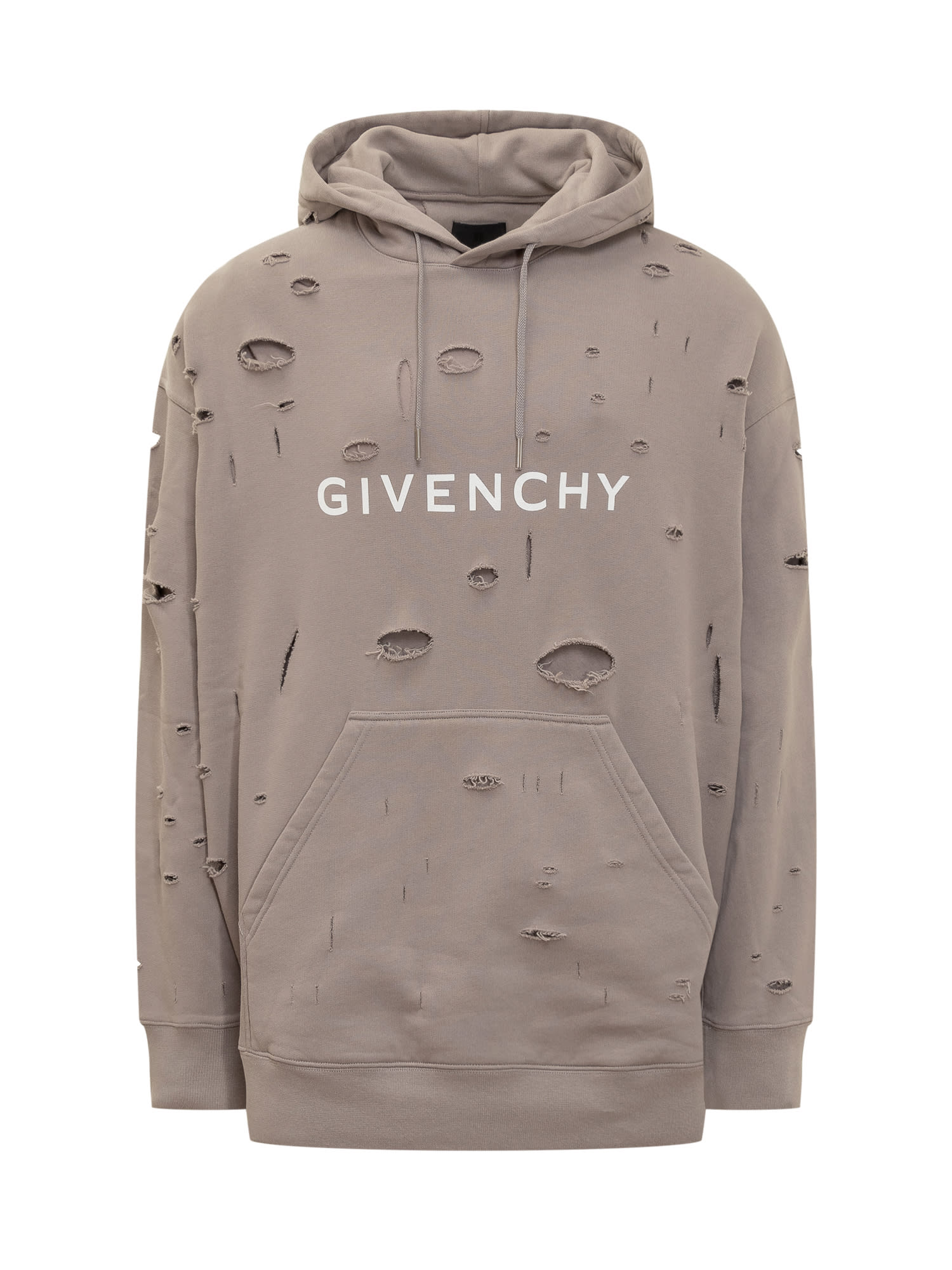 Givenchy Sweatshirt In Ripped Gauze Fabric In Taupe