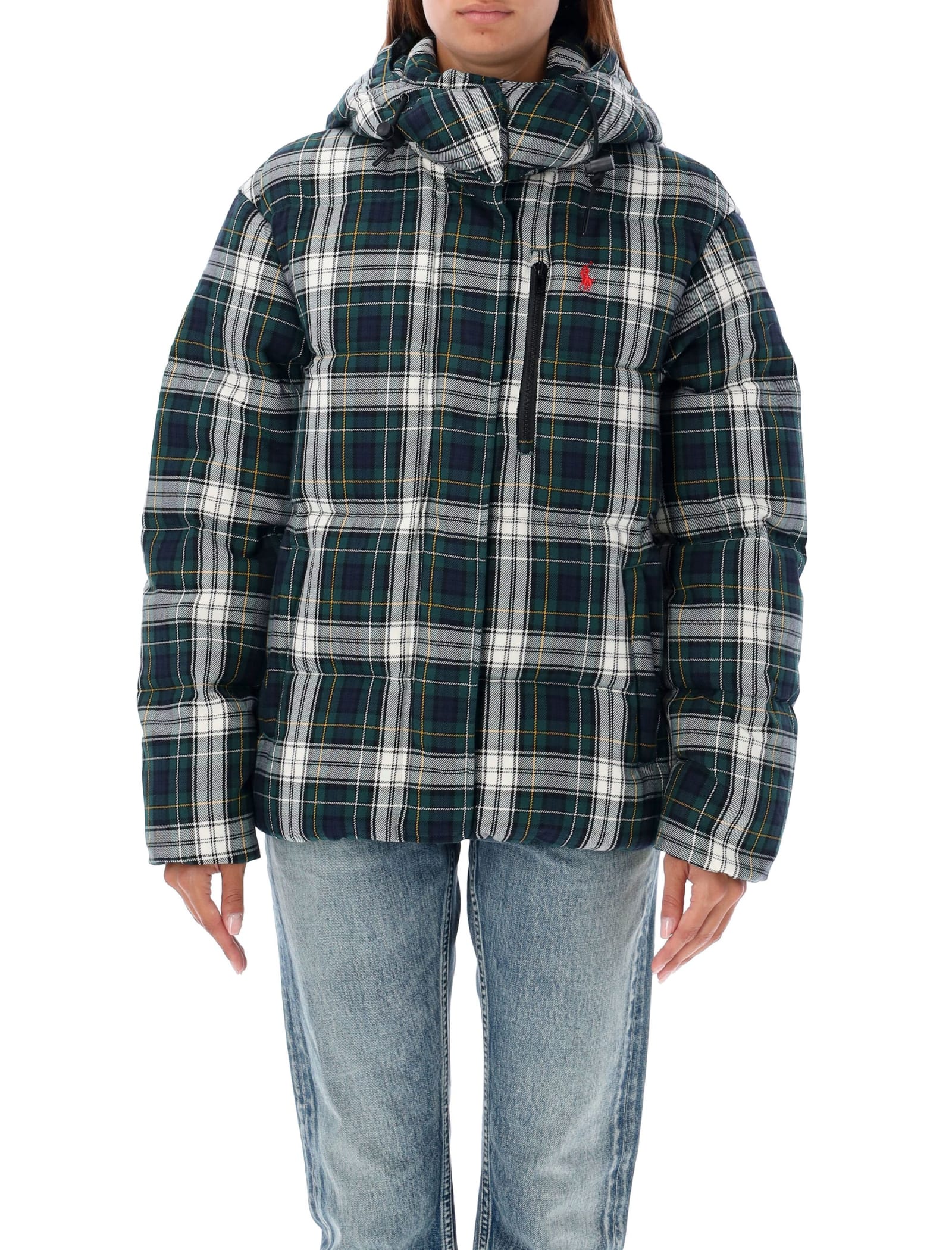 Shop Polo Ralph Lauren Check Down Jacket In Evergreen Zest