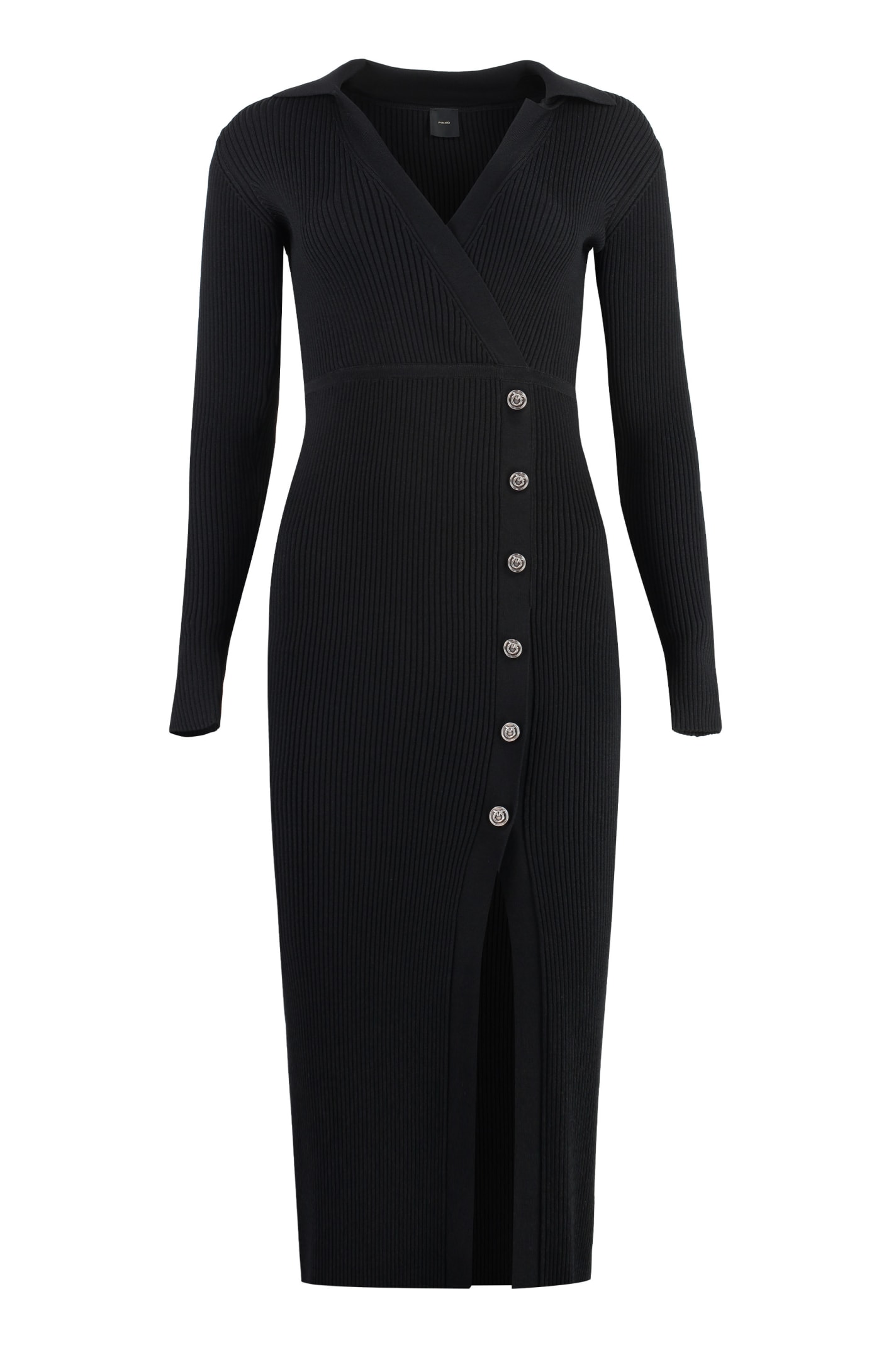 Shop Pinko Limpidezza Ribbed Knit Midi Dress In Nero Limousine