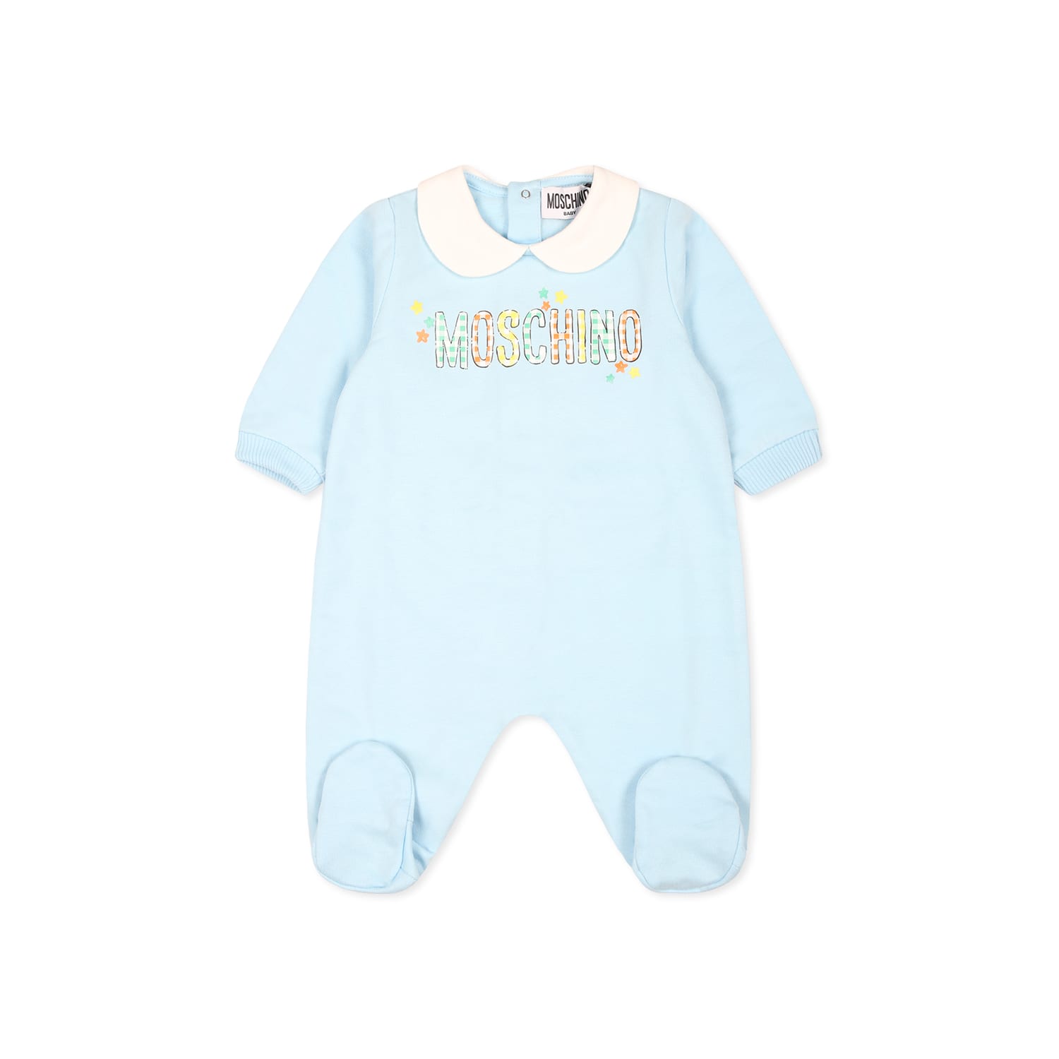 MOSCHINO LIGHT BLUE SET BABYGROW FOR BABY BOY WITH TEDDY BEAR 