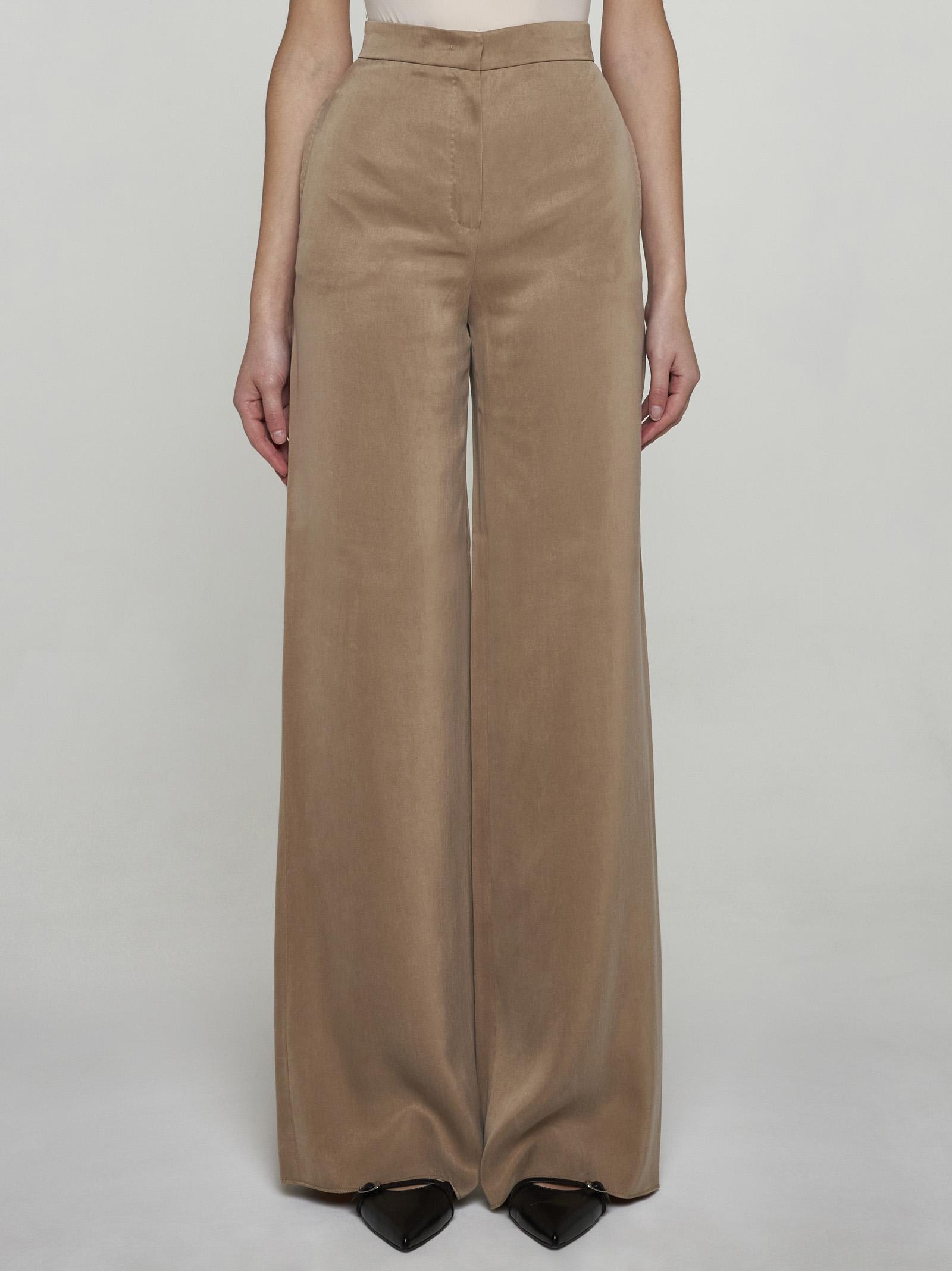 Shop Max Mara Gardena Satin Trousers In Beige