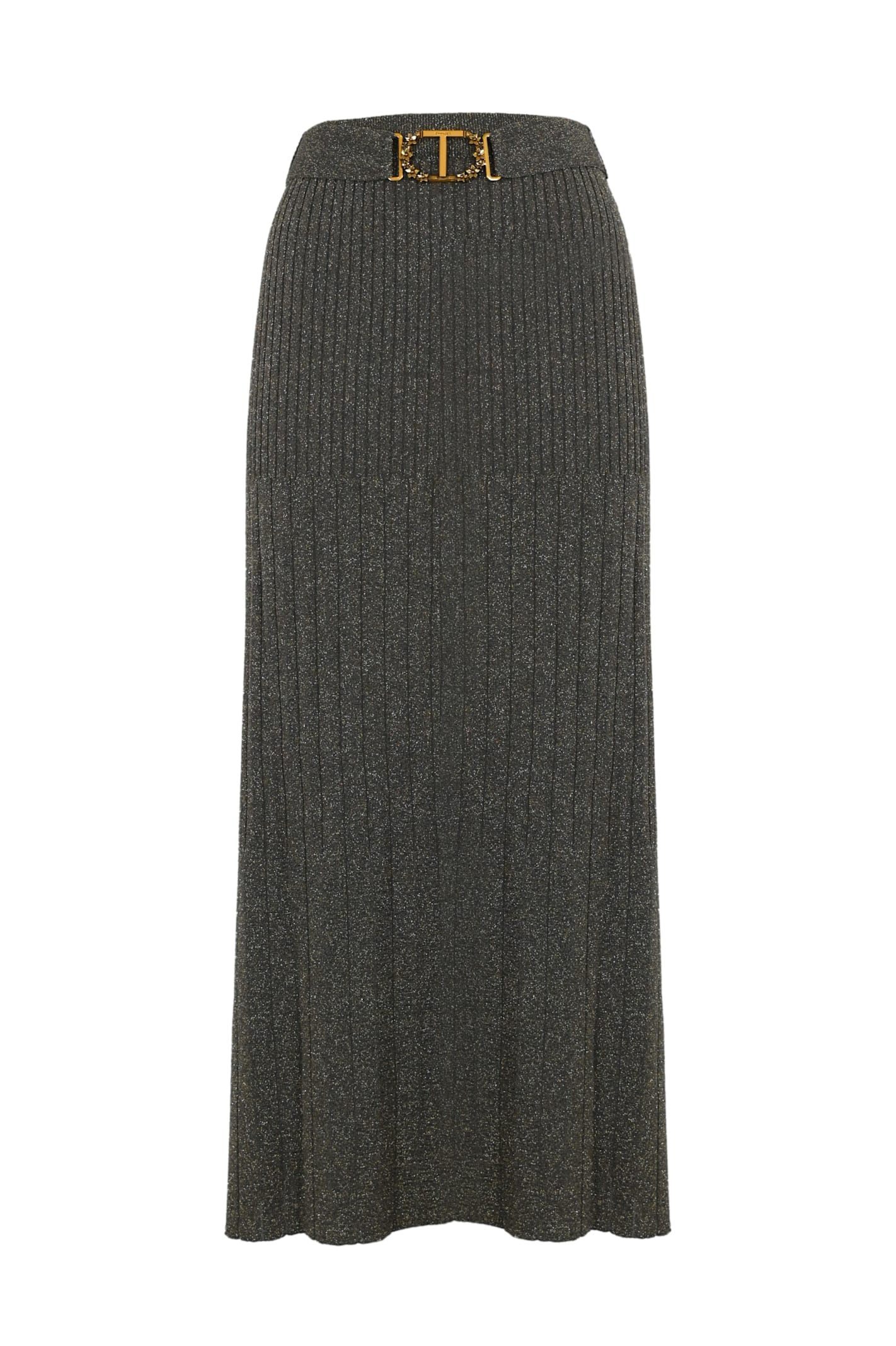 Twinset Lurex Knit Skirt With Oval T Belt In Gray