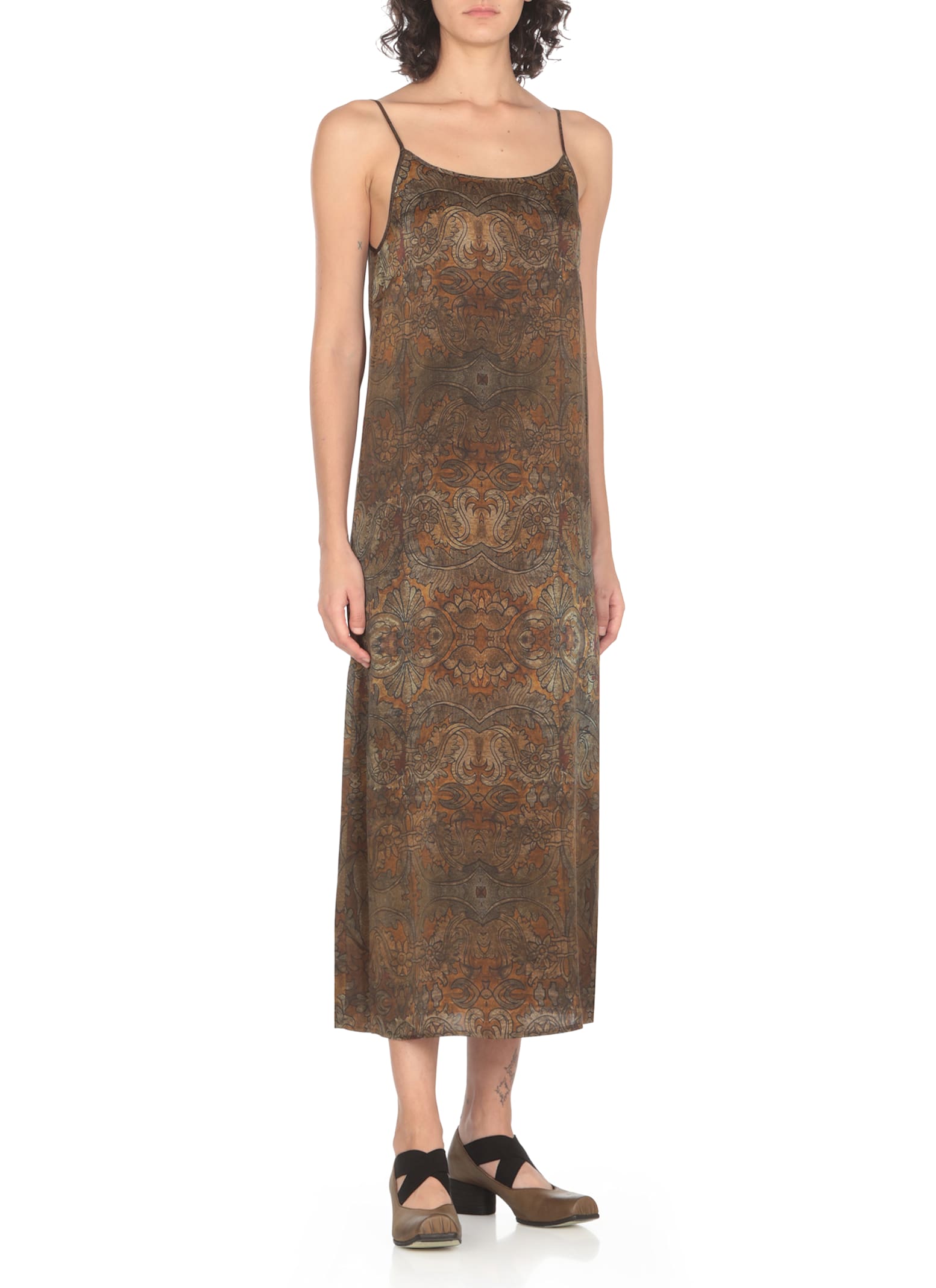 Shop Uma Wang Dress With Floral Pattern In Mustard/black