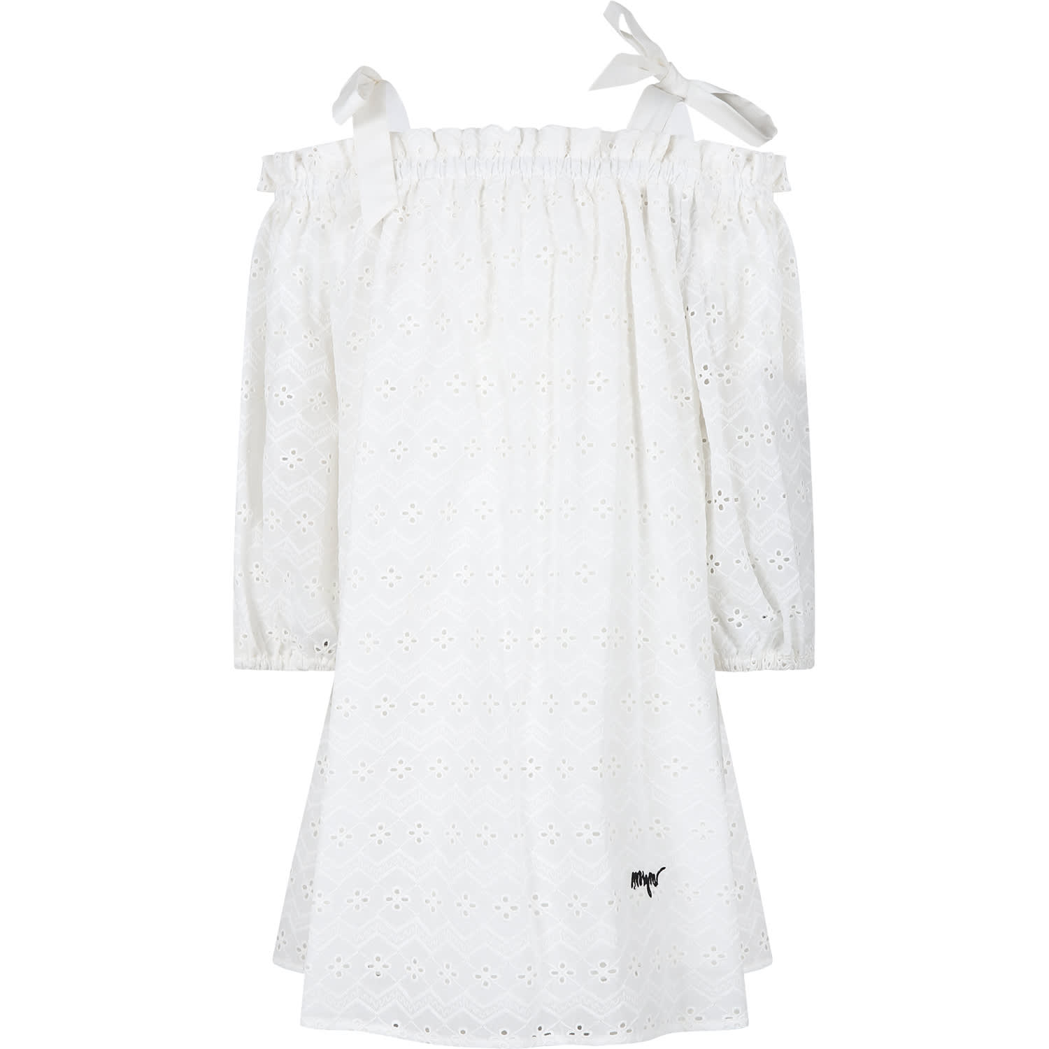 Shop Msgm White Dress For Girl With Broderie Anglaise