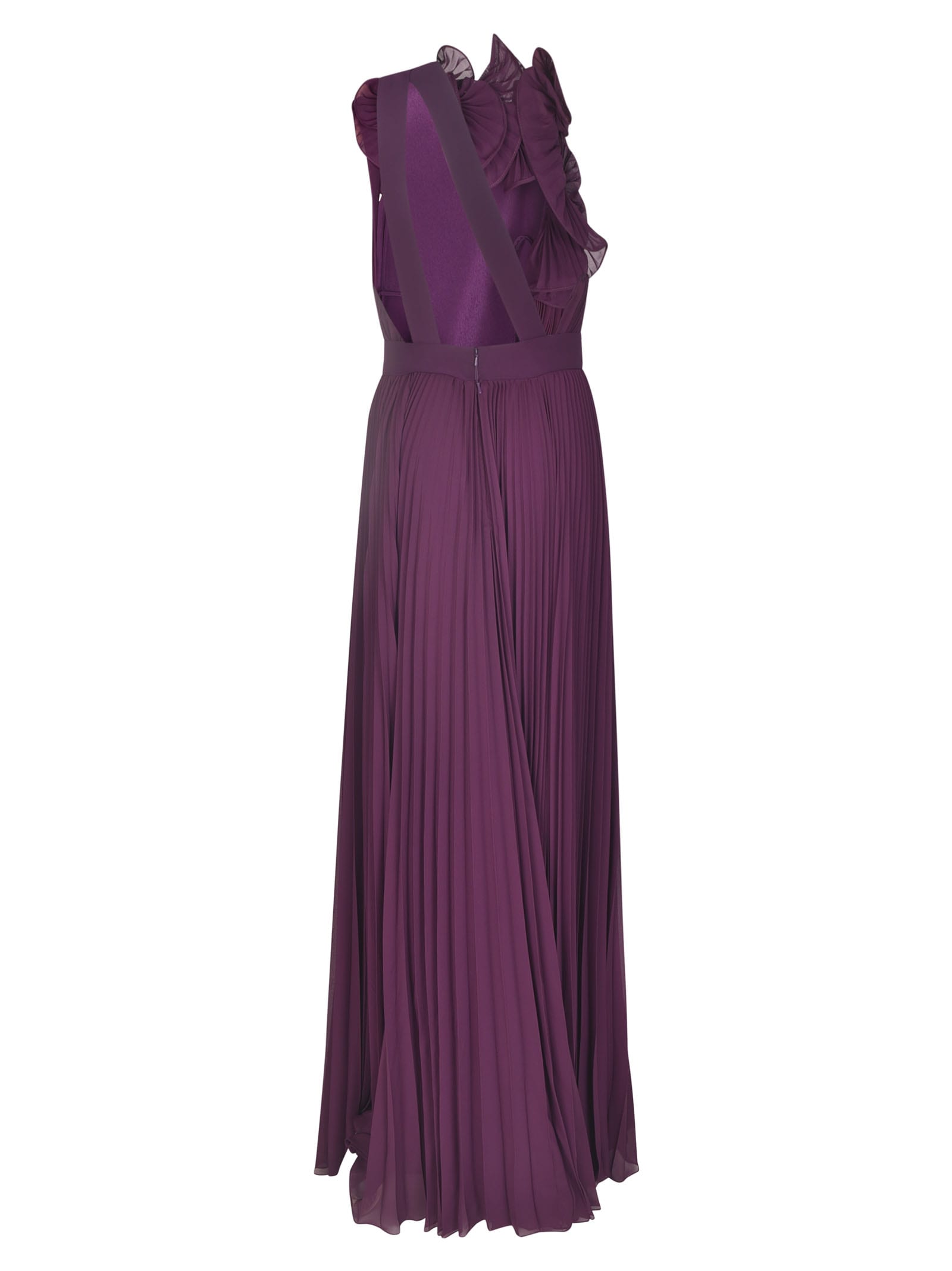 Shop Elie Saab Pleated Georgette Long Dress In Purple Magic