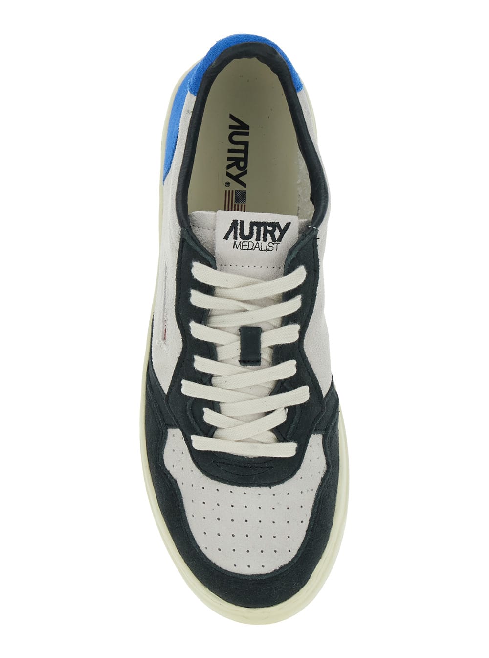 Autry Medalist Low Blue Sneakers With Contrasting Heel And Inserts In Suede Man