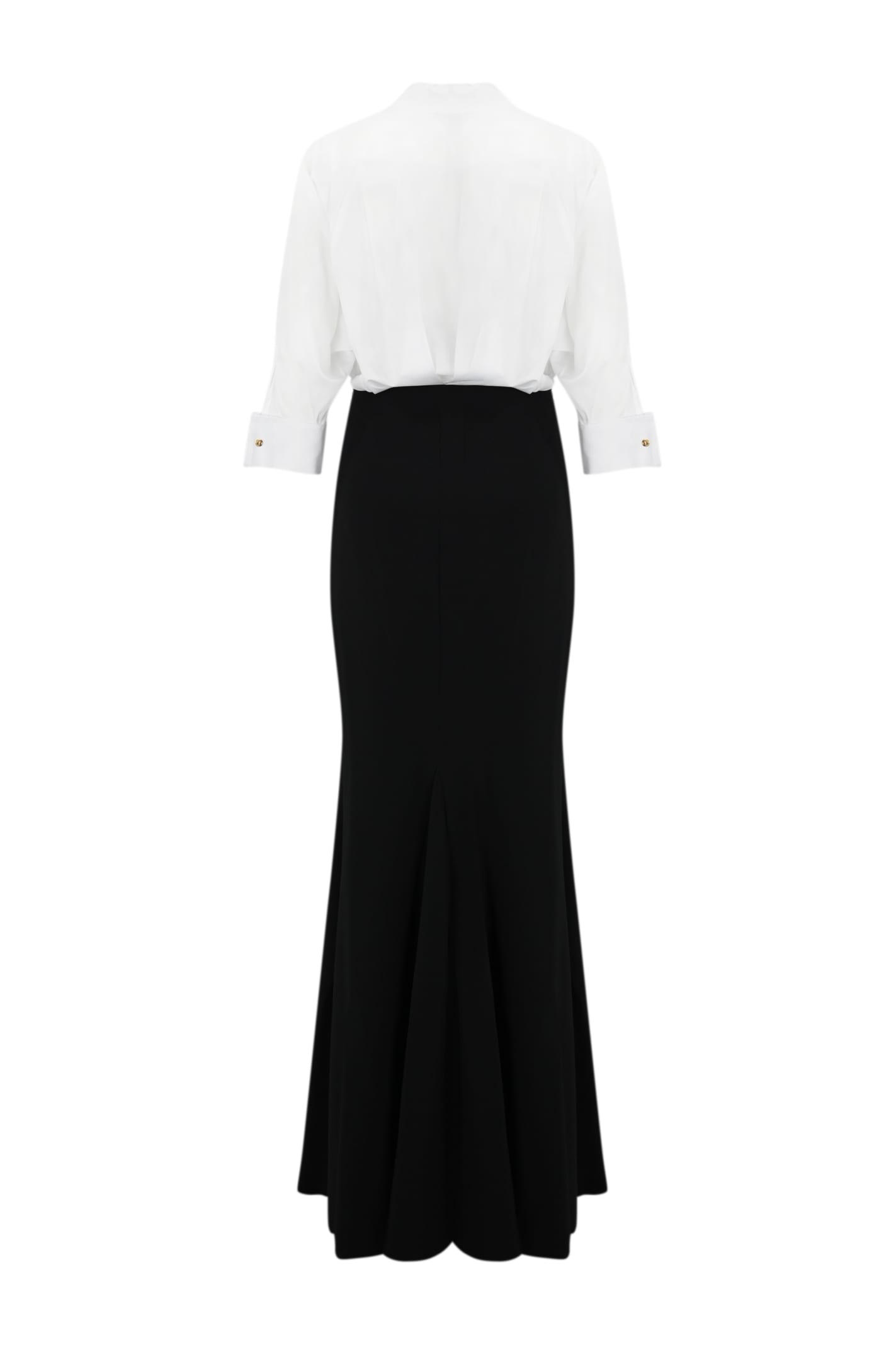 Shop Elisabetta Franchi Red Carpet Dress In Cotton And Crepe In Bianco/nero